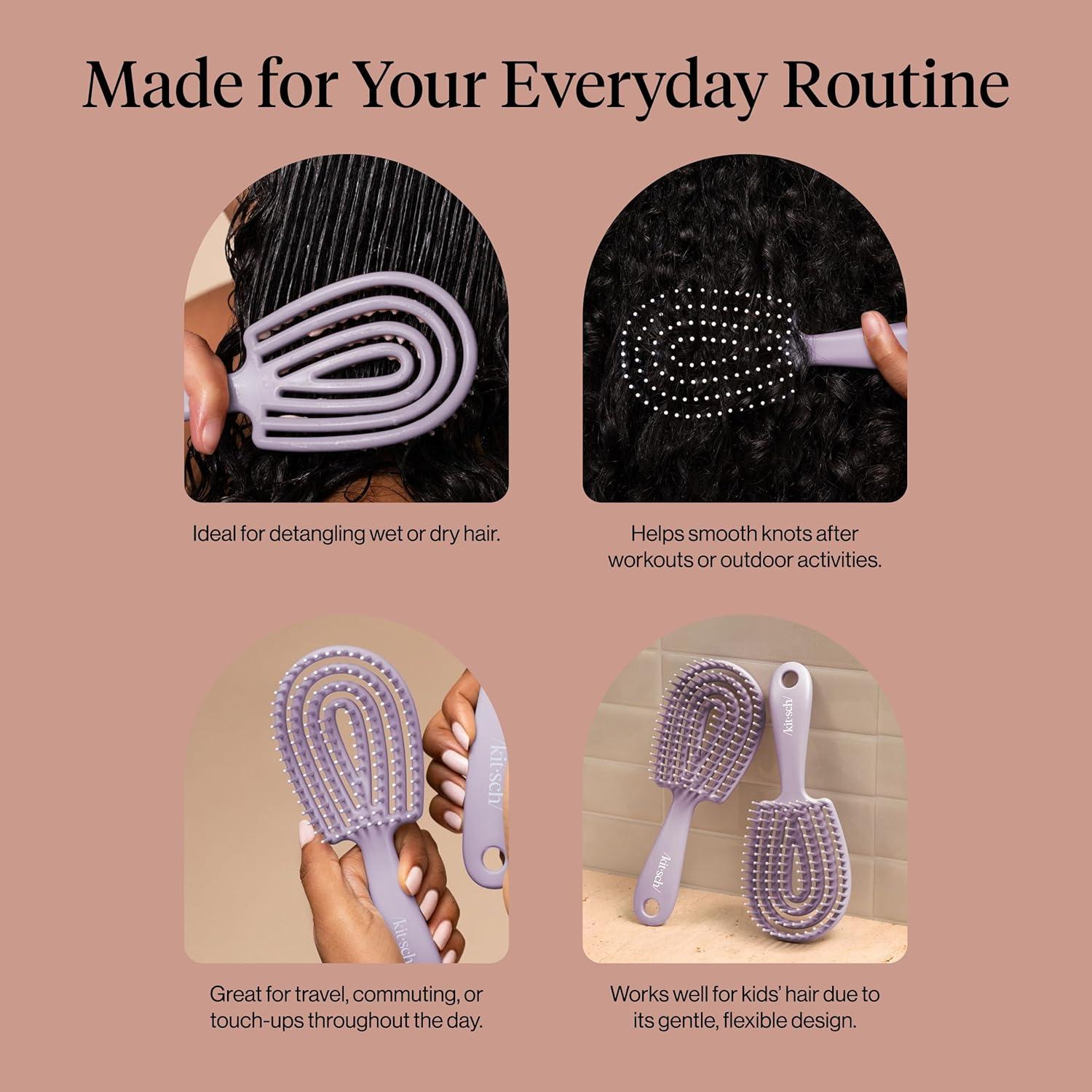 image:imageKitsch Mini Detangling Flexi Hairbrush Flexible Curly Hair Brush for Women Men amp Kids Detangler Brush with Bendable Frame and UltraSmooth Bristles for Wet or Dry Strands Soft Violet