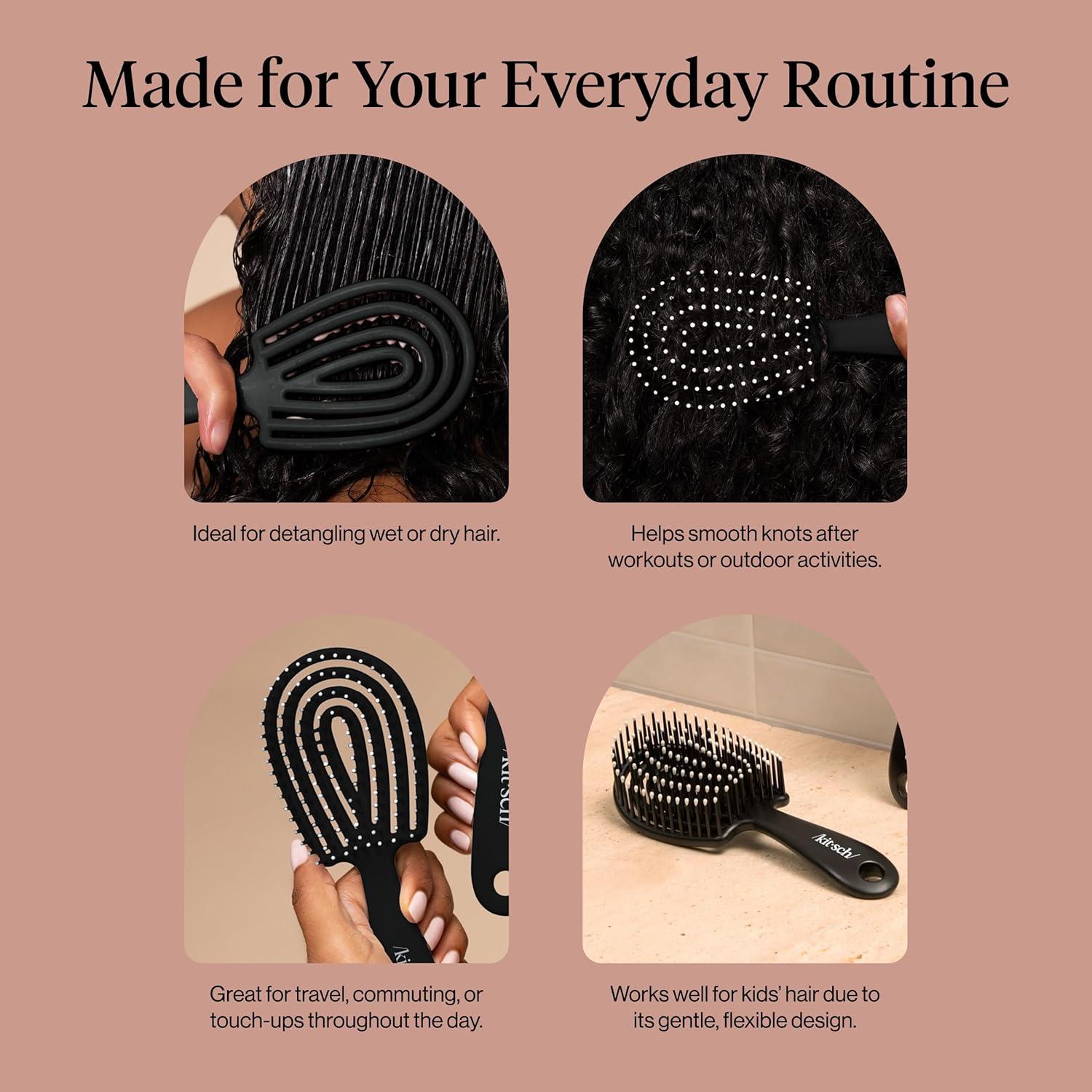 image:imageKitsch Mini Detangling Flexi Hairbrush Flexible Curly Hair Brush for Women Men amp Kids Detangler Brush with Bendable Frame and UltraSmooth Bristles for Wet or Dry Strands Black