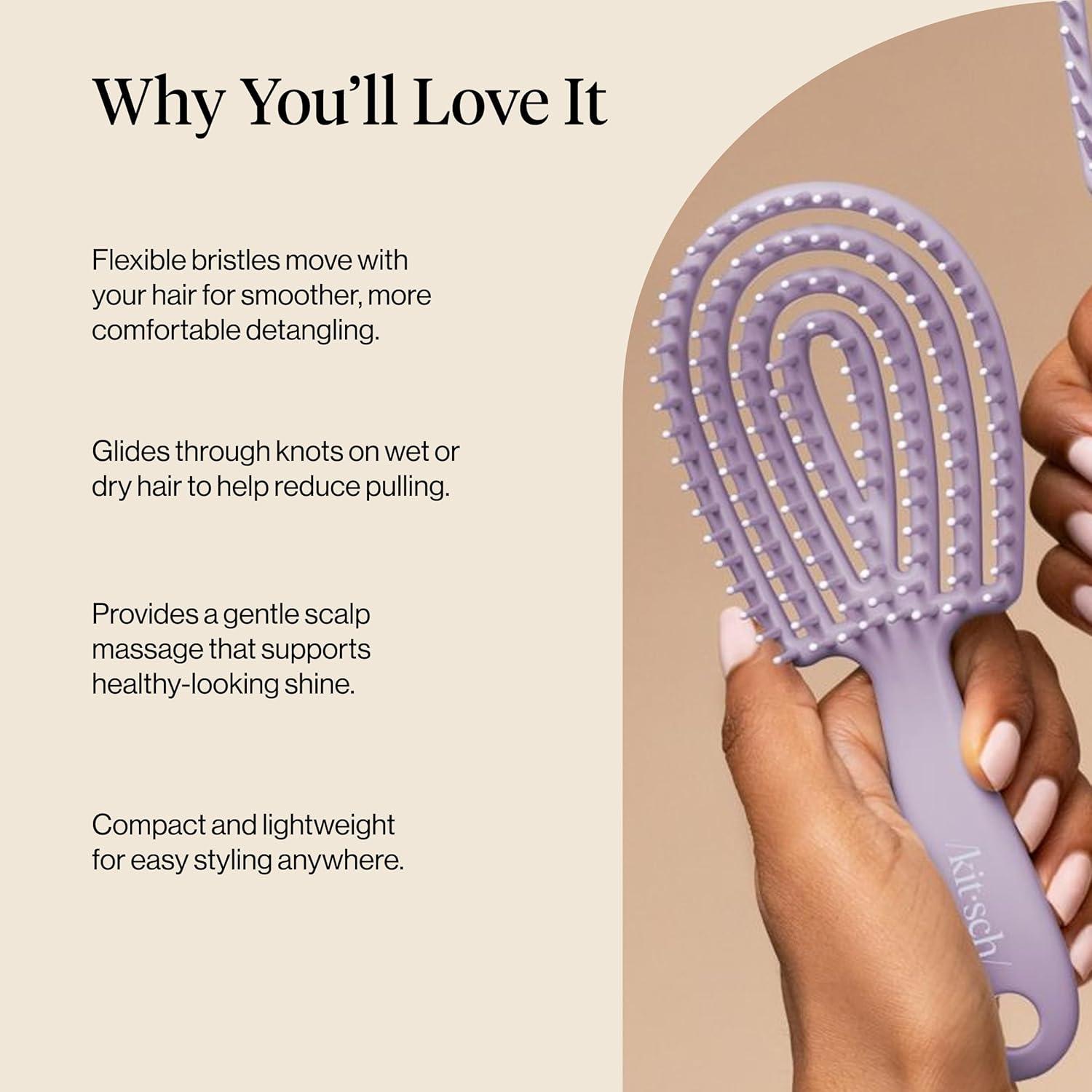 image:imageKitsch Mini Detangling Flexi Hairbrush Flexible Curly Hair Brush for Women Men amp Kids Detangler Brush with Bendable Frame and UltraSmooth Bristles for Wet or Dry Strands Soft Violet