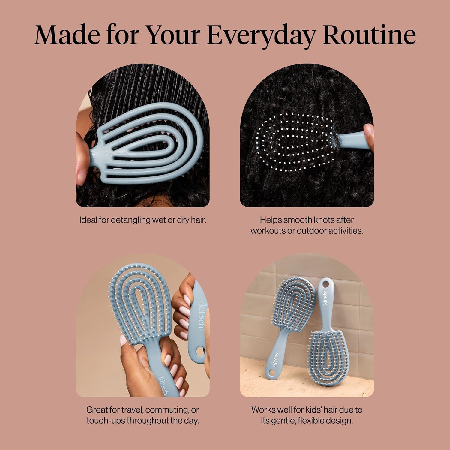 image:imageKitsch Mini Detangling Flexi Hairbrush Flexible Curly Hair Brush for Women Men amp Kids Detangler Brush with Bendable Frame and UltraSmooth Bristles for Wet or Dry Strands Haze Blue