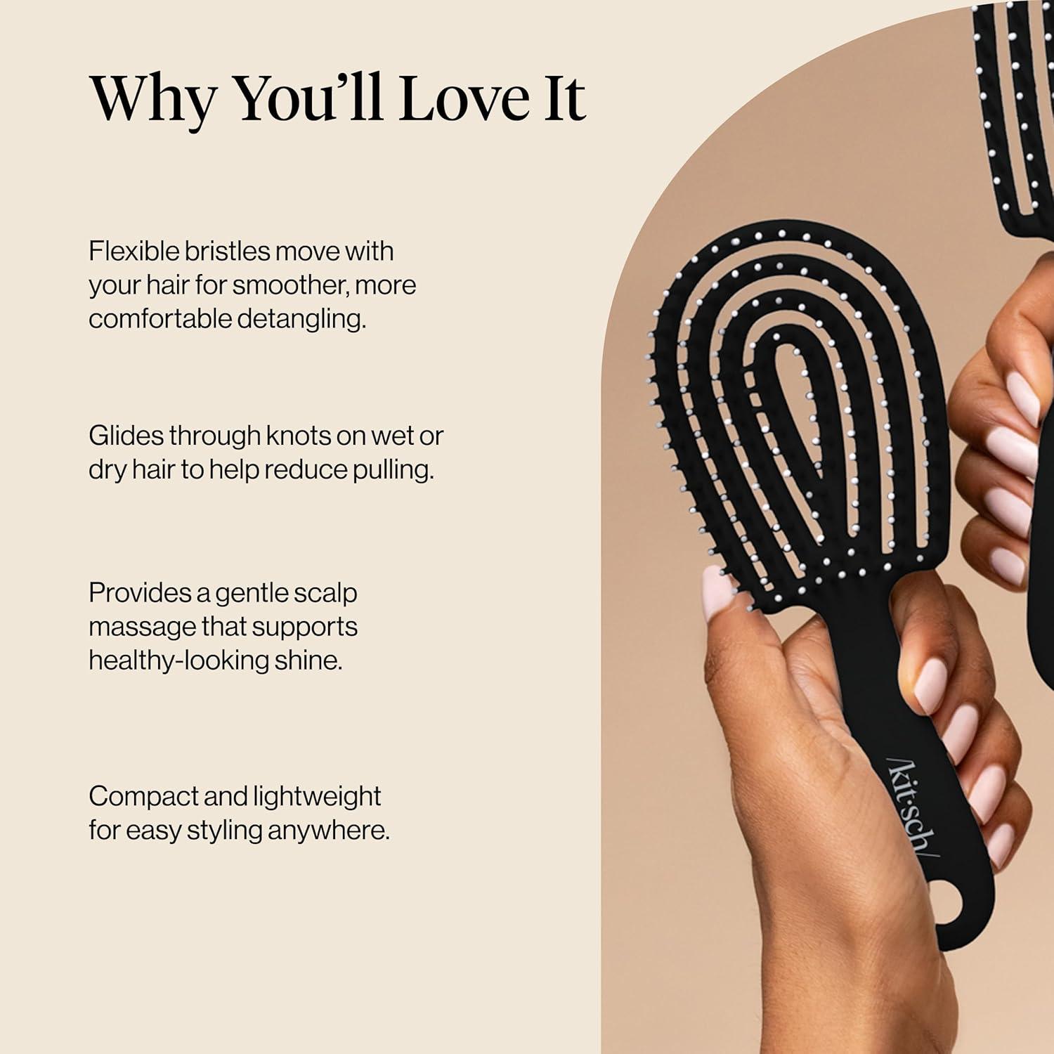 image:imageKitsch Mini Detangling Flexi Hairbrush Flexible Curly Hair Brush for Women Men amp Kids Detangler Brush with Bendable Frame and UltraSmooth Bristles for Wet or Dry Strands Black