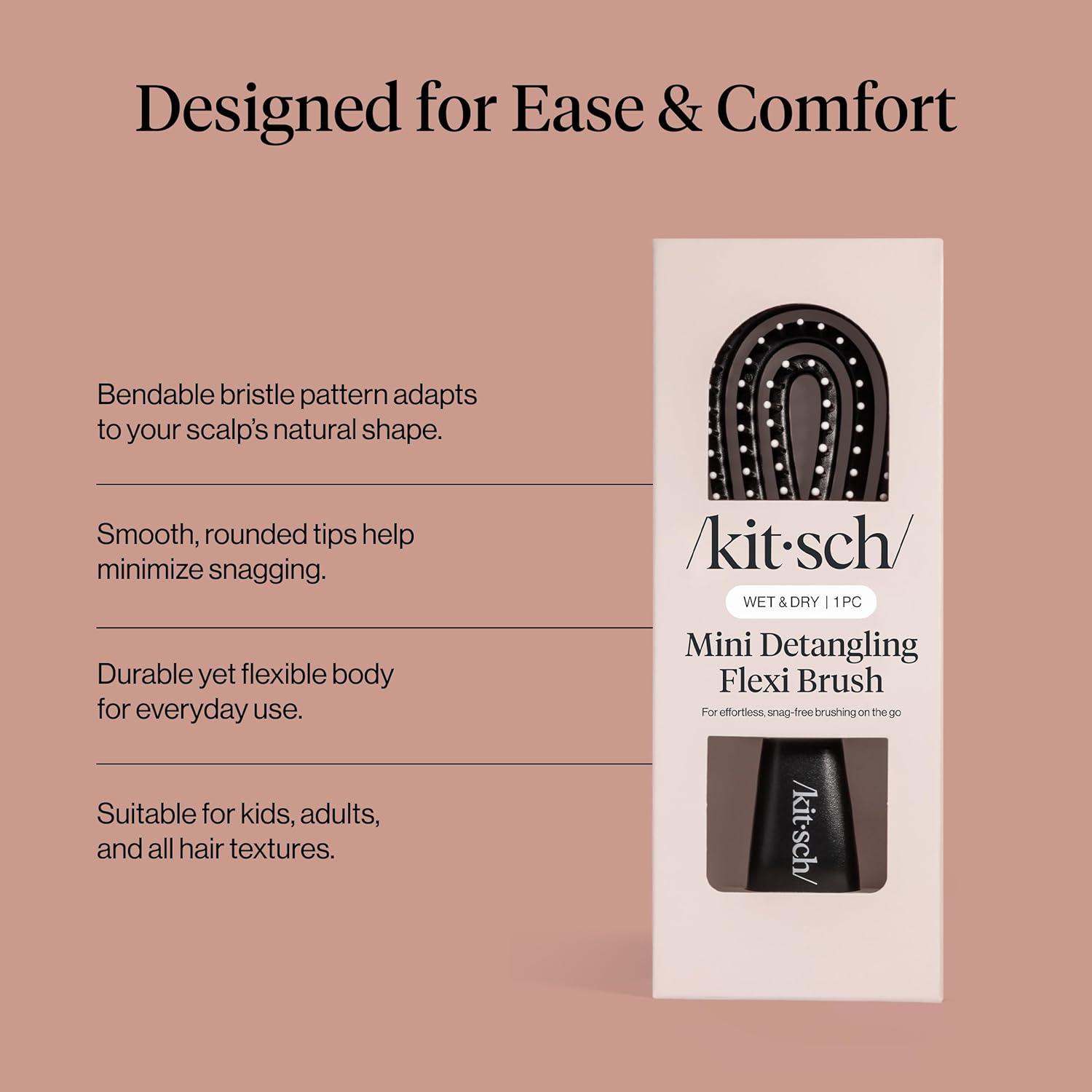 image:imageKitsch Mini Detangling Flexi Hairbrush Flexible Curly Hair Brush for Women Men amp Kids Detangler Brush with Bendable Frame and UltraSmooth Bristles for Wet or Dry Strands Black