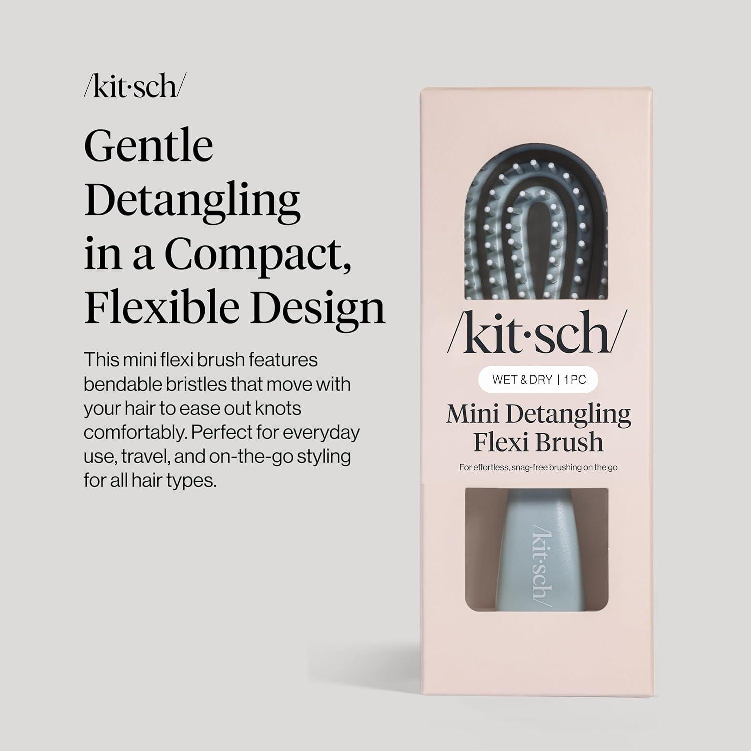 image:imageKitsch Mini Detangling Flexi Hairbrush Flexible Curly Hair Brush for Women Men amp Kids Detangler Brush with Bendable Frame and UltraSmooth Bristles for Wet or Dry Strands Haze Blue