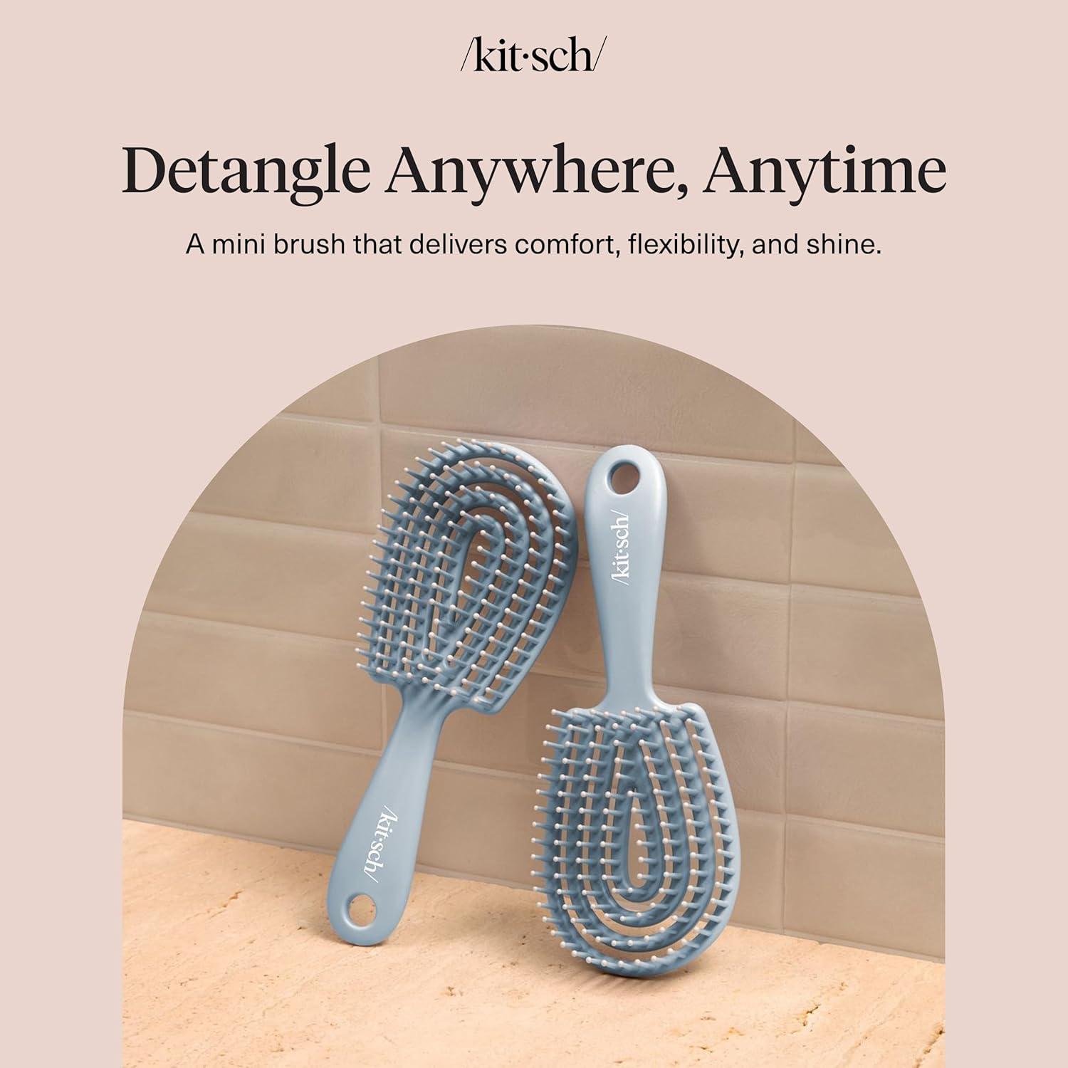 image:imageKitsch Mini Detangling Flexi Hairbrush Flexible Curly Hair Brush for Women Men amp Kids Detangler Brush with Bendable Frame and UltraSmooth Bristles for Wet or Dry Strands Haze Blue