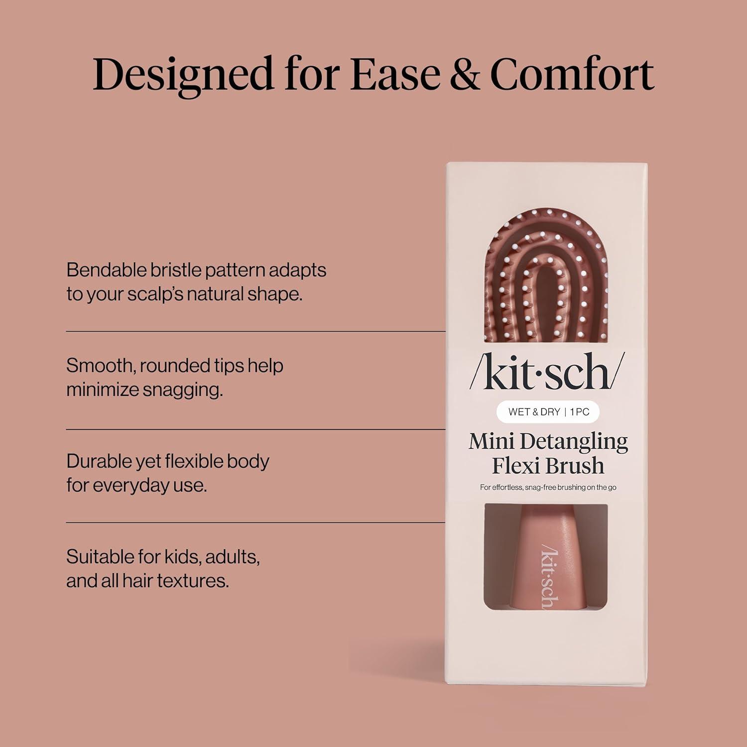 image:imageKitsch Mini Detangling Flexi Hairbrush Flexible Curly Hair Brush for Women Men amp Kids Detangler Brush with Bendable Frame and UltraSmooth Bristles for Wet or Dry Strands Terracotta