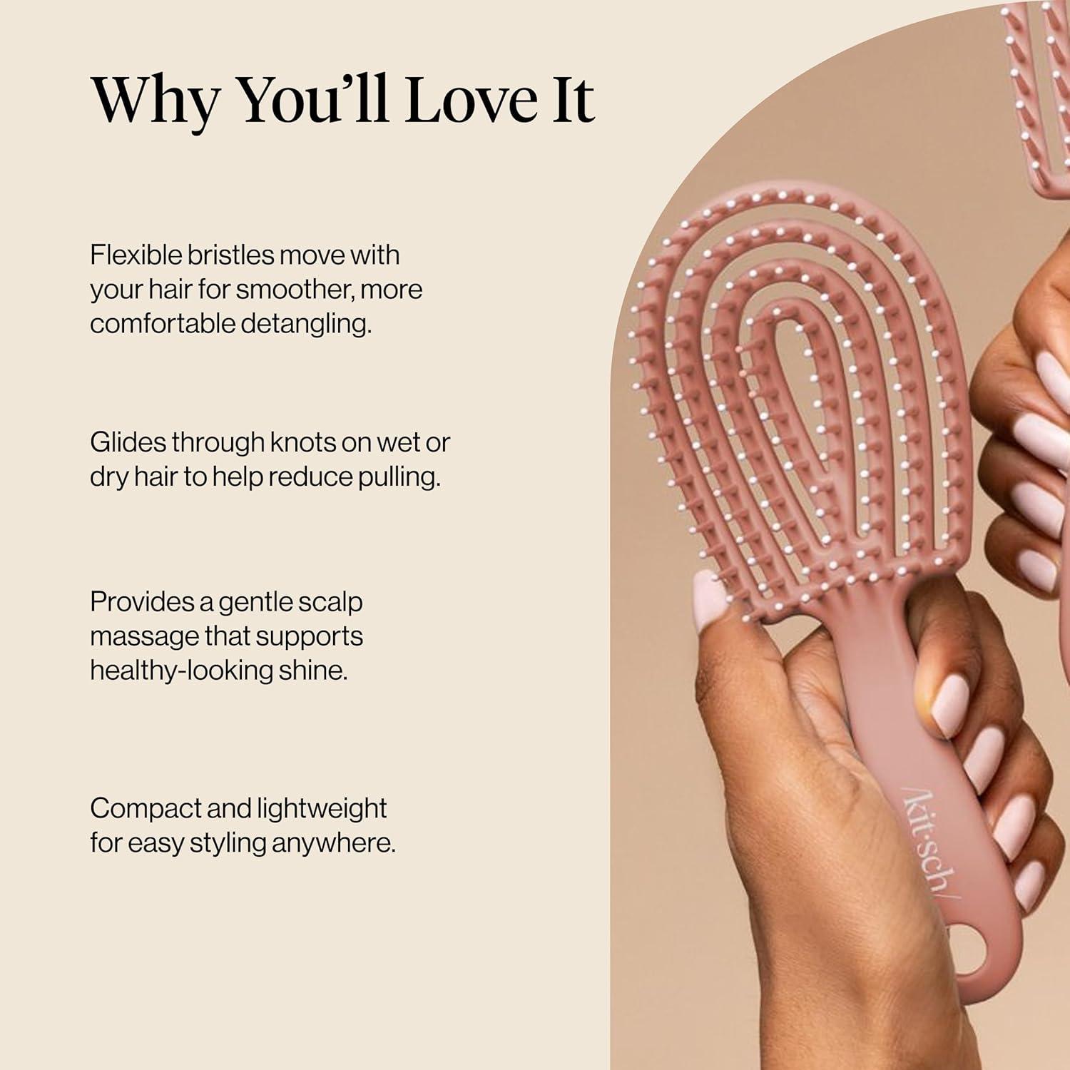 image:imageKitsch Mini Detangling Flexi Hairbrush Flexible Curly Hair Brush for Women Men amp Kids Detangler Brush with Bendable Frame and UltraSmooth Bristles for Wet or Dry Strands Terracotta