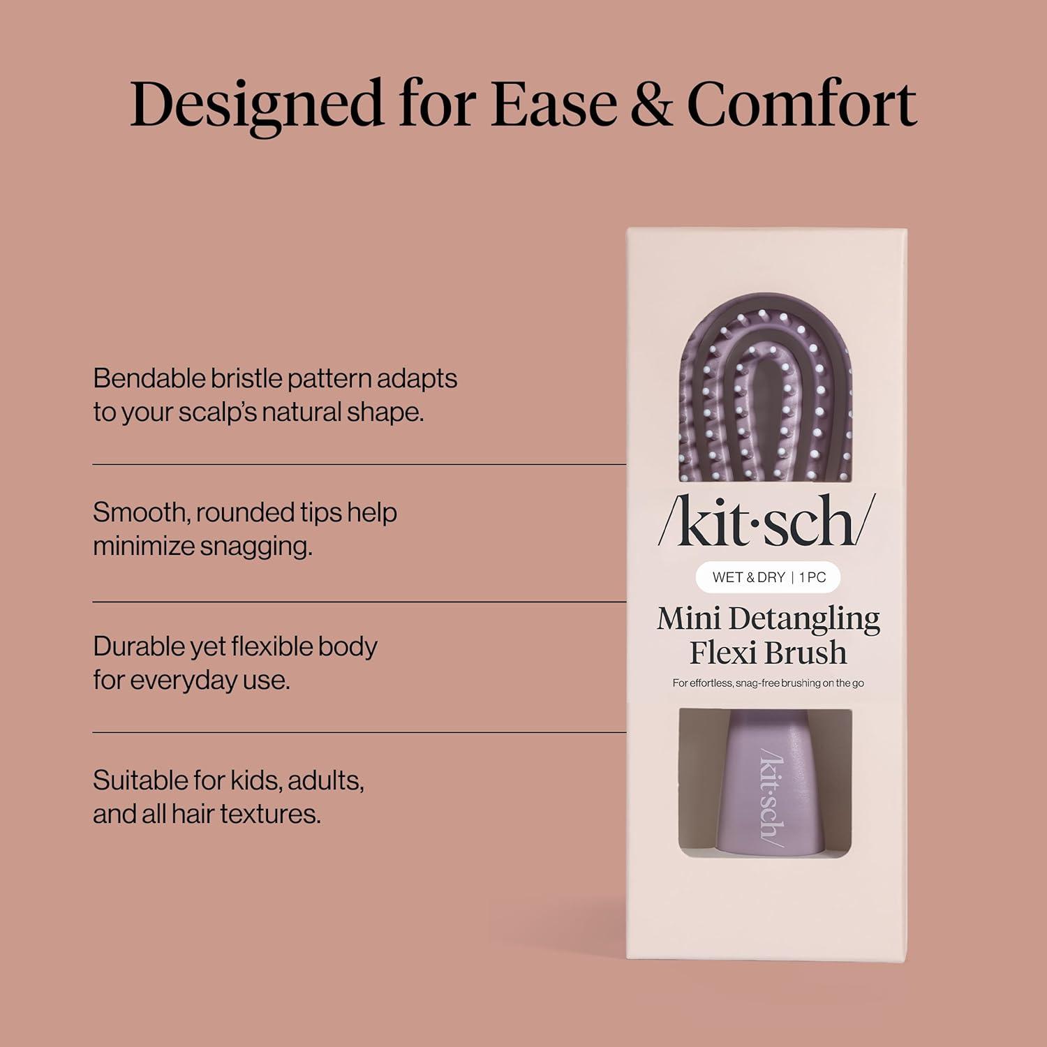 image:imageKitsch Mini Detangling Flexi Hairbrush Flexible Curly Hair Brush for Women Men amp Kids Detangler Brush with Bendable Frame and UltraSmooth Bristles for Wet or Dry Strands Soft Violet