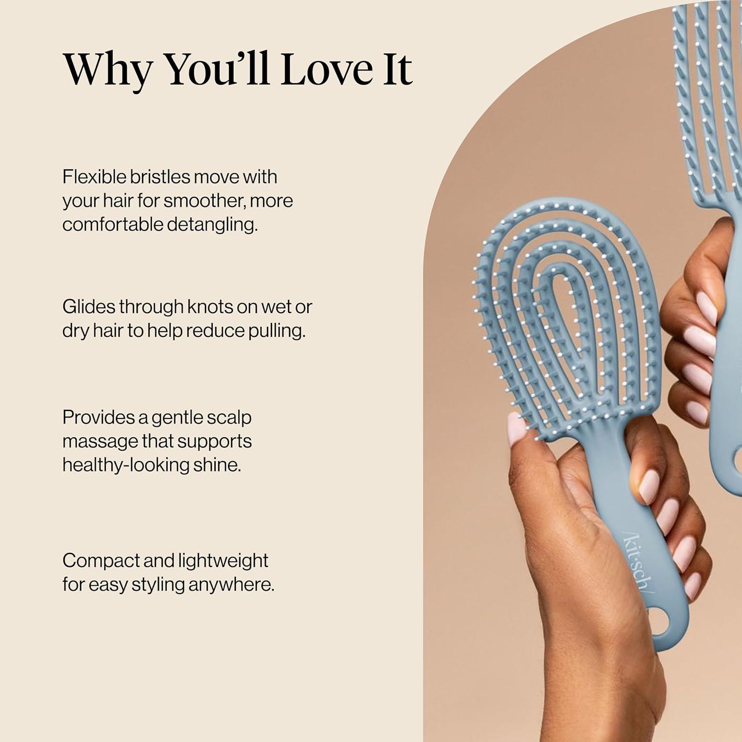 image:imageKitsch Mini Detangling Flexi Hairbrush Flexible Curly Hair Brush for Women Men amp Kids Detangler Brush with Bendable Frame and UltraSmooth Bristles for Wet or Dry Strands Haze Blue