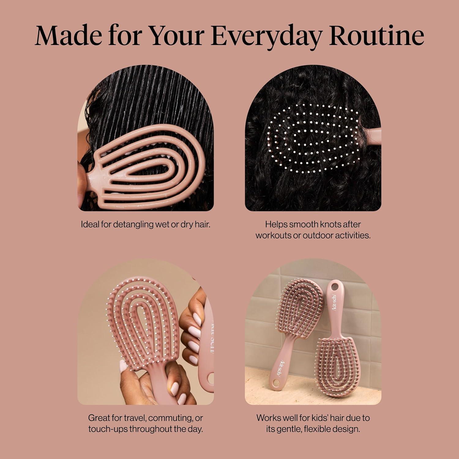 image:imageKitsch Mini Detangling Flexi Hairbrush Flexible Curly Hair Brush for Women Men amp Kids Detangler Brush with Bendable Frame and UltraSmooth Bristles for Wet or Dry Strands Terracotta