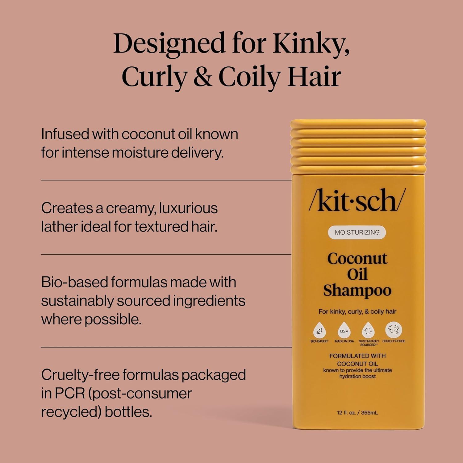 image:imageKitsch Moisturizing Coconut Oil Liquid Shampoo for Men amp Women Coconut Oil Hair Shampoo for Kinky Curly amp Coily Hair Deep Moisture Softness amp Manageability Clean ColorSafe Hair Care 123 oz