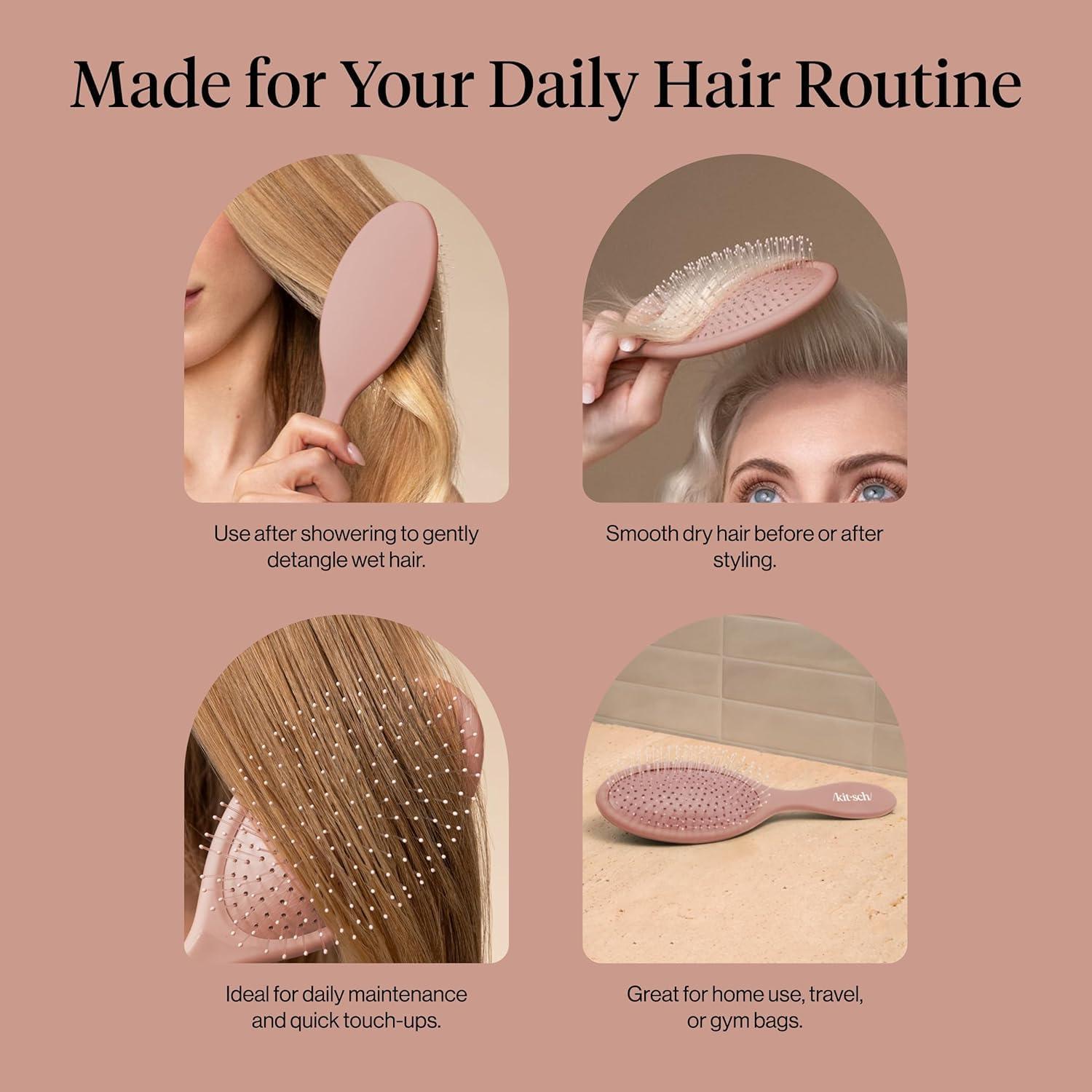 image:imageKitsch Recycled Plastic WetDry Hair Brush Detangling Tool for Curly or Straight Styles Brush for Tangled Strands Flexible Hairbrush Bristles Brushes for Women amp Men Adults amp Kids TerracottaTerracotta