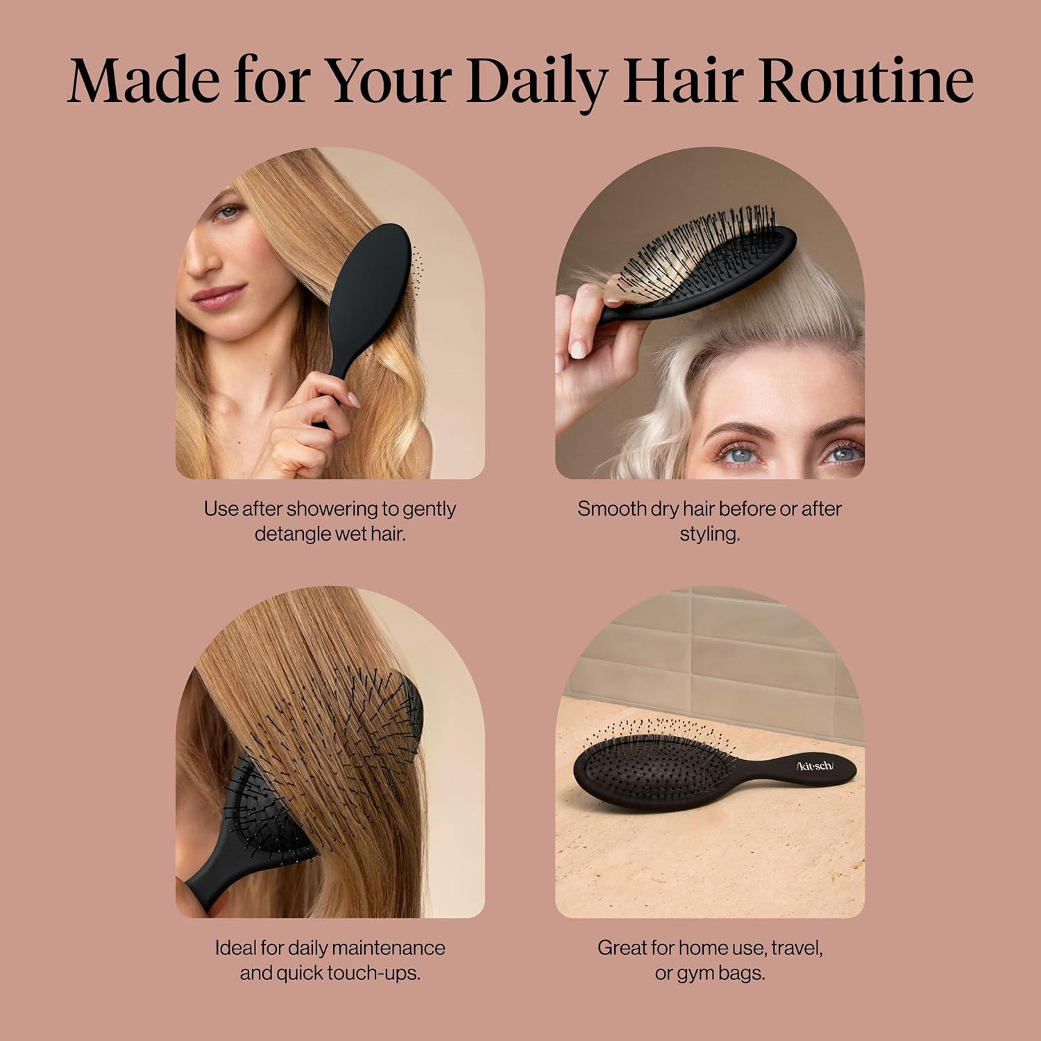image:imageKitsch Recycled Plastic WetDry Hair Brush Detangling Tool for Curly or Straight Styles Brush for Tangled Strands Flexible Hairbrush Bristles Brushes for Women amp Men Adults amp Kids TerracottaBlack