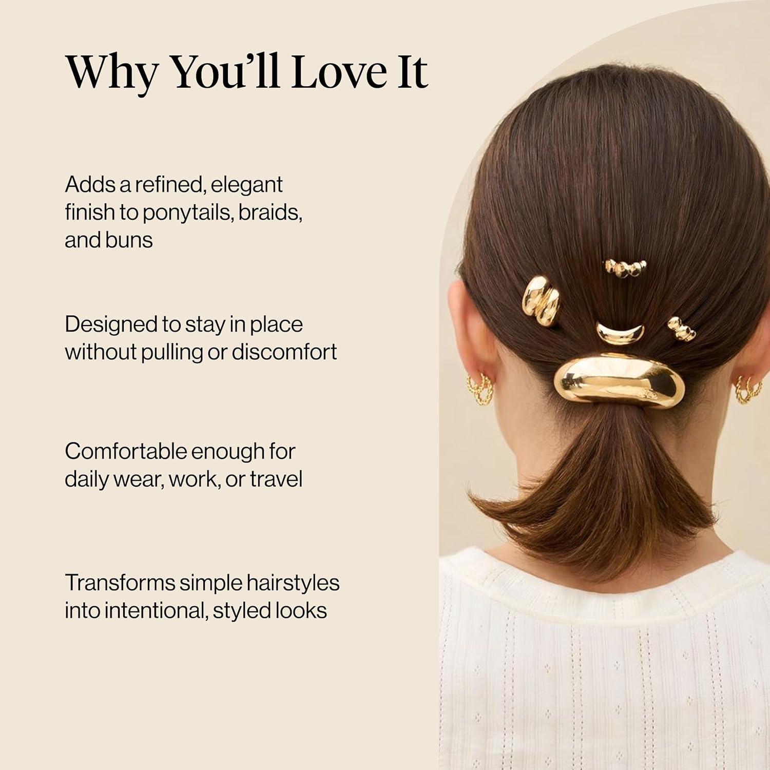 image:imageKitsch Rhinestone Gold Hair Cuff Metal Ponytail Cuff for Braids Updos amp Everyday Hairstyle Durable amp Elegant Hair Ties Girl Fashion Accessories Ideal Gifts For Women 1pcGold