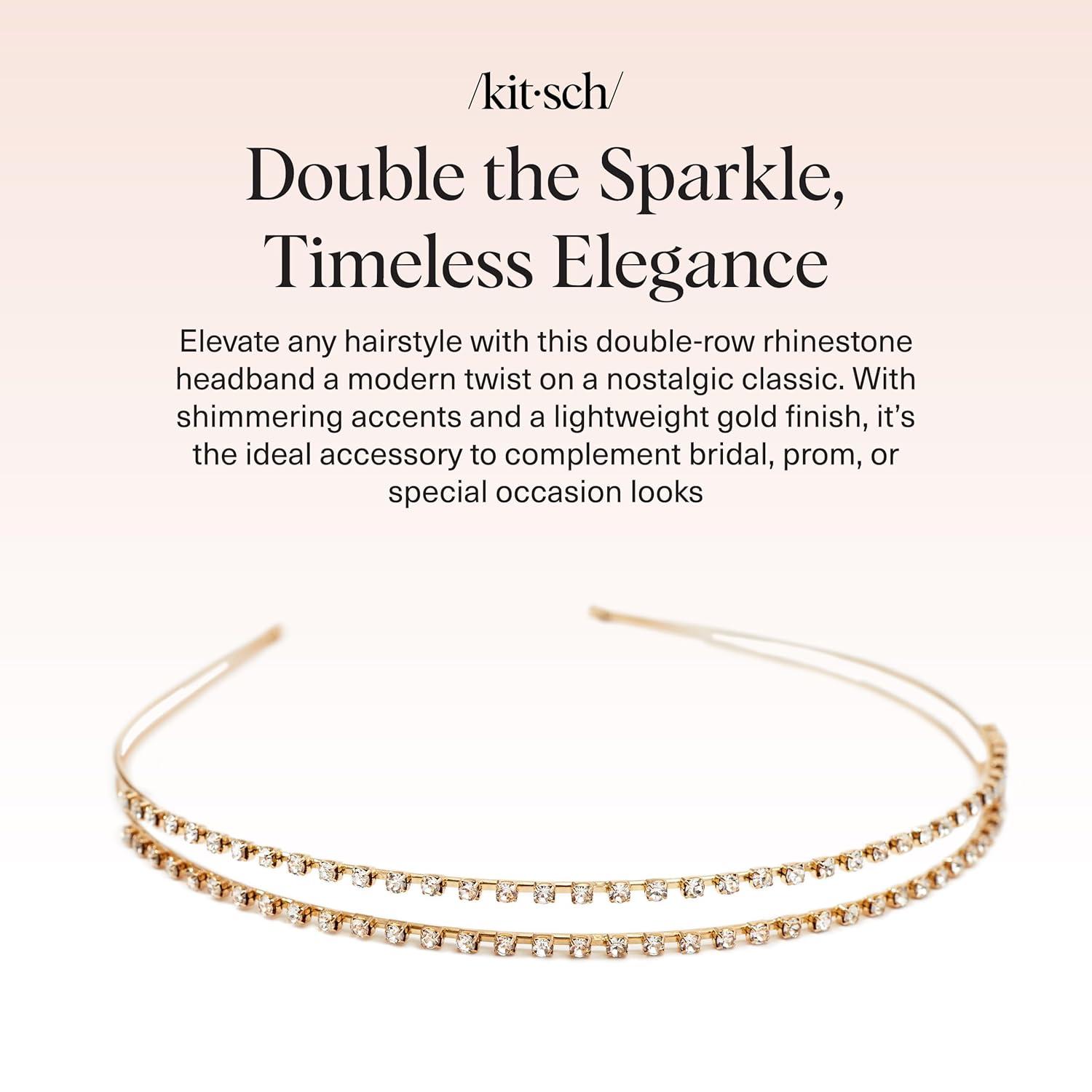 image:imageKitsch Rhinestone Headband for Women Double Row Gold Headband for Bridal Accessories Hair Jewelry for Wedding Prom Birthday or Special Occasions Ideal Gifts for Women 1pcGold