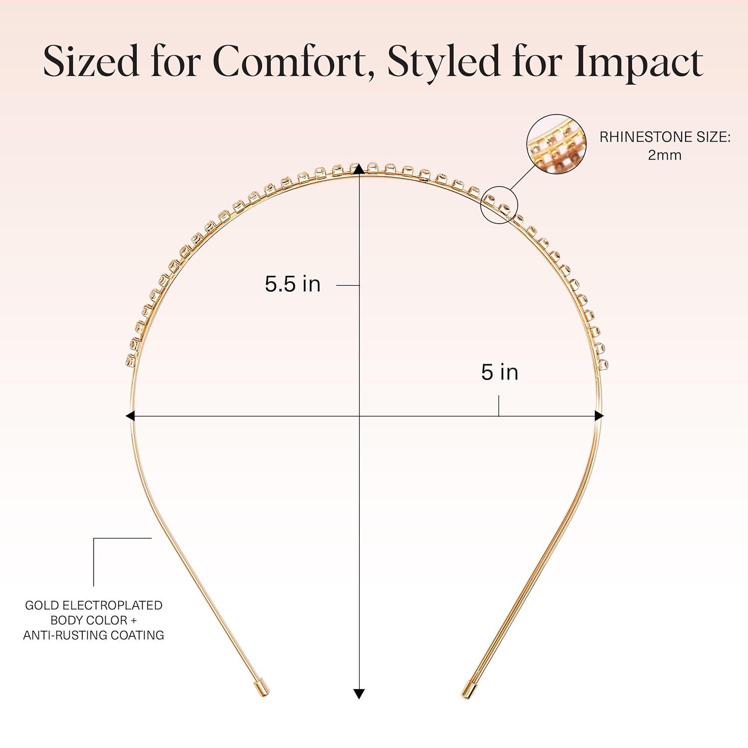 image:imageKitsch Rhinestone Headband for Women Double Row Gold Headband for Bridal Accessories Hair Jewelry for Wedding Prom Birthday or Special Occasions Ideal Gifts for Women 1pcGold