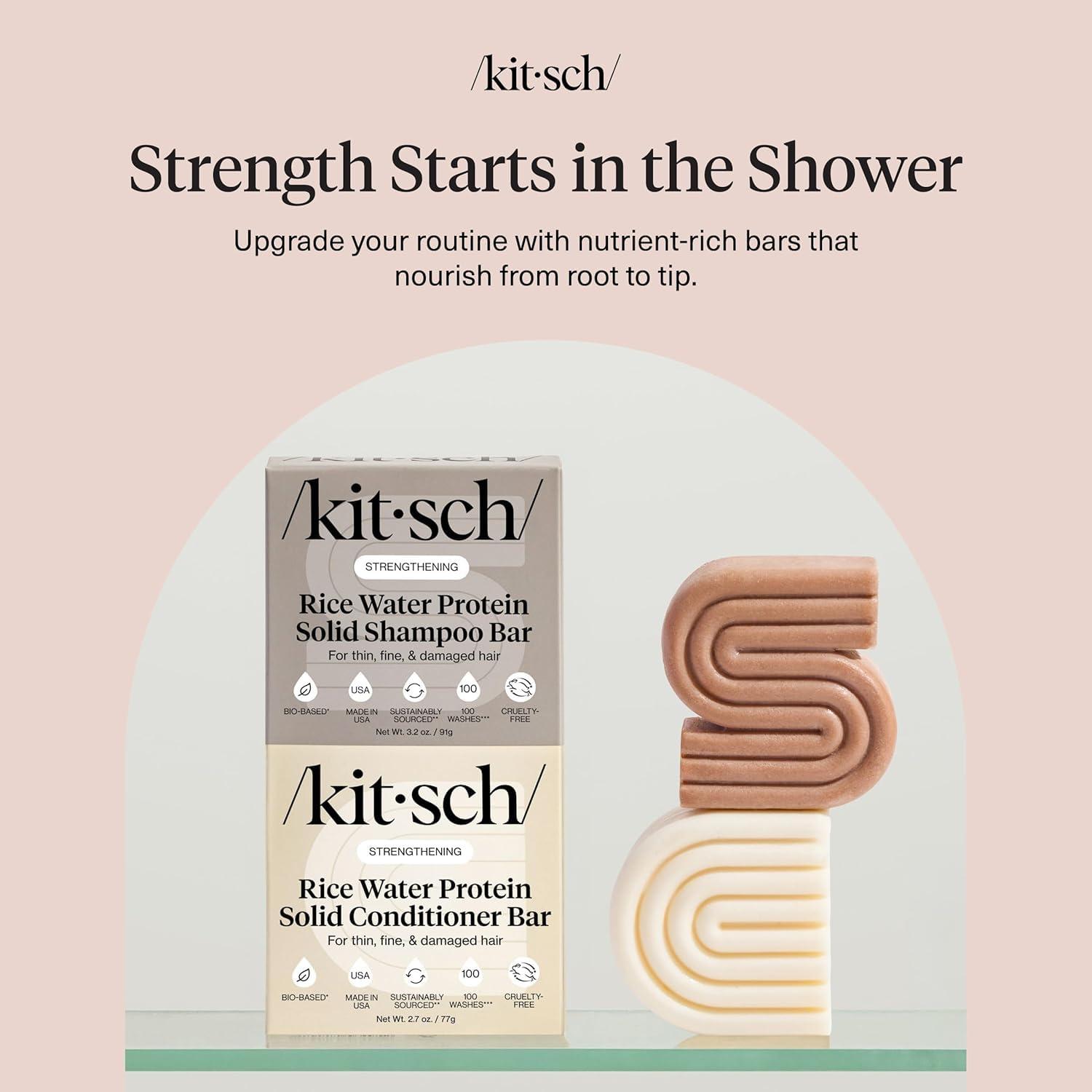 image:imageKitsch Rice Water Shampoo amp Conditioner Set Solid Shampoo amp Conditioner Bar with Protein for Hair Growth Strengthening Hair amp Damage Repair Paraben Sulfate amp Silicone Free 2 Pack