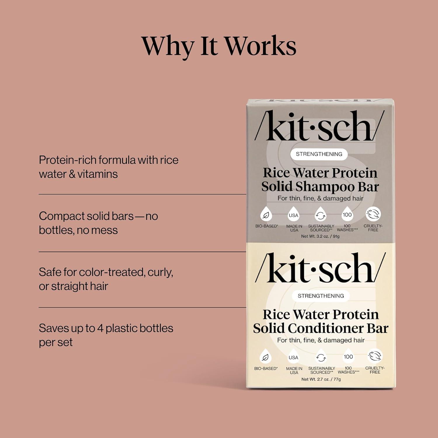 image:imageKitsch Rice Water Shampoo amp Conditioner Set Solid Shampoo amp Conditioner Bar with Protein for Hair Growth Strengthening Hair amp Damage Repair Paraben Sulfate amp Silicone Free 2 Pack
