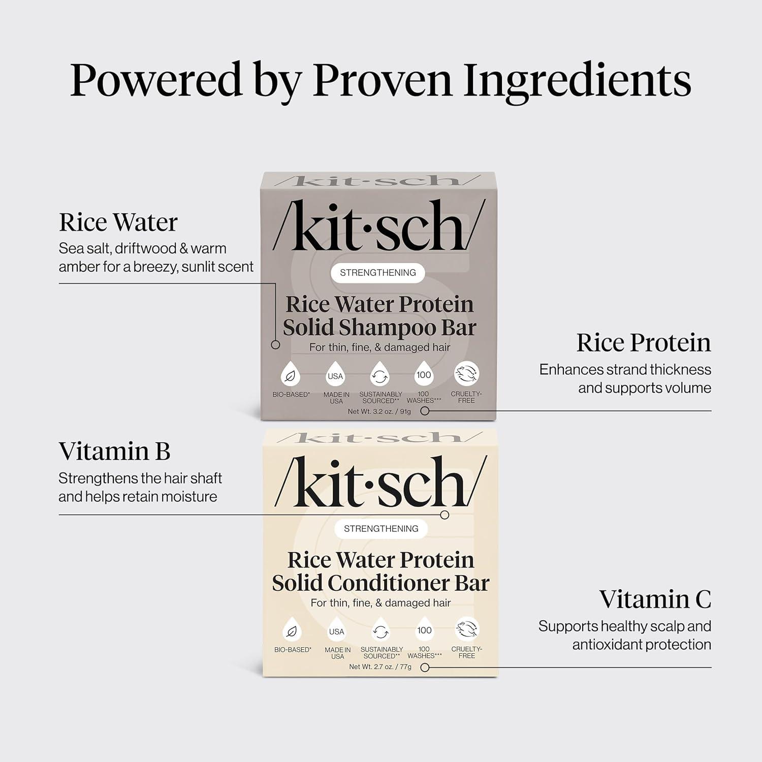 image:imageKitsch Rice Water Shampoo amp Conditioner Set Solid Shampoo amp Conditioner Bar with Protein for Hair Growth Strengthening Hair amp Damage Repair Paraben Sulfate amp Silicone Free 2 Pack