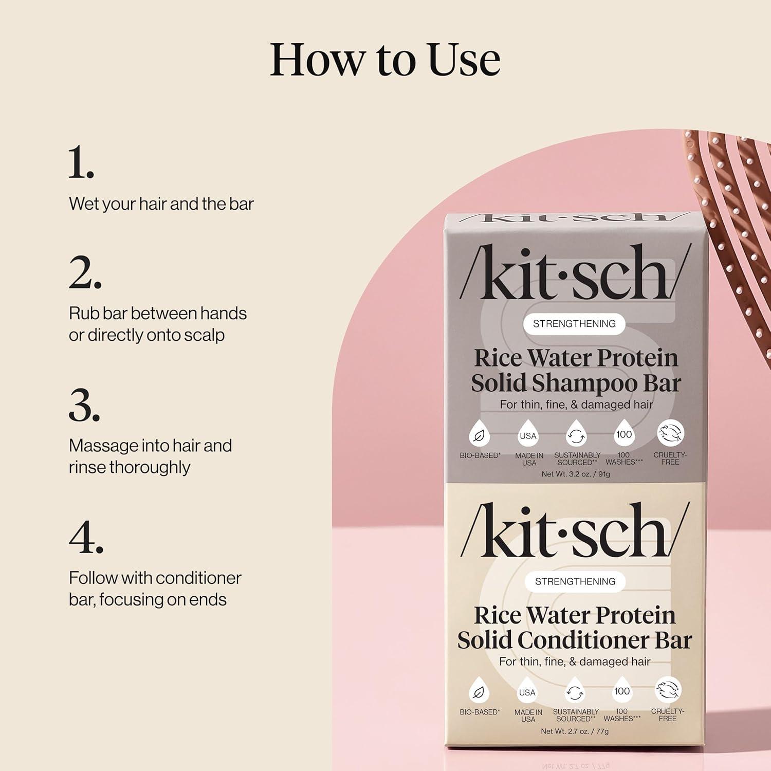 image:imageKitsch Rice Water Shampoo amp Conditioner Set Solid Shampoo amp Conditioner Bar with Protein for Hair Growth Strengthening Hair amp Damage Repair Paraben Sulfate amp Silicone Free 2 Pack