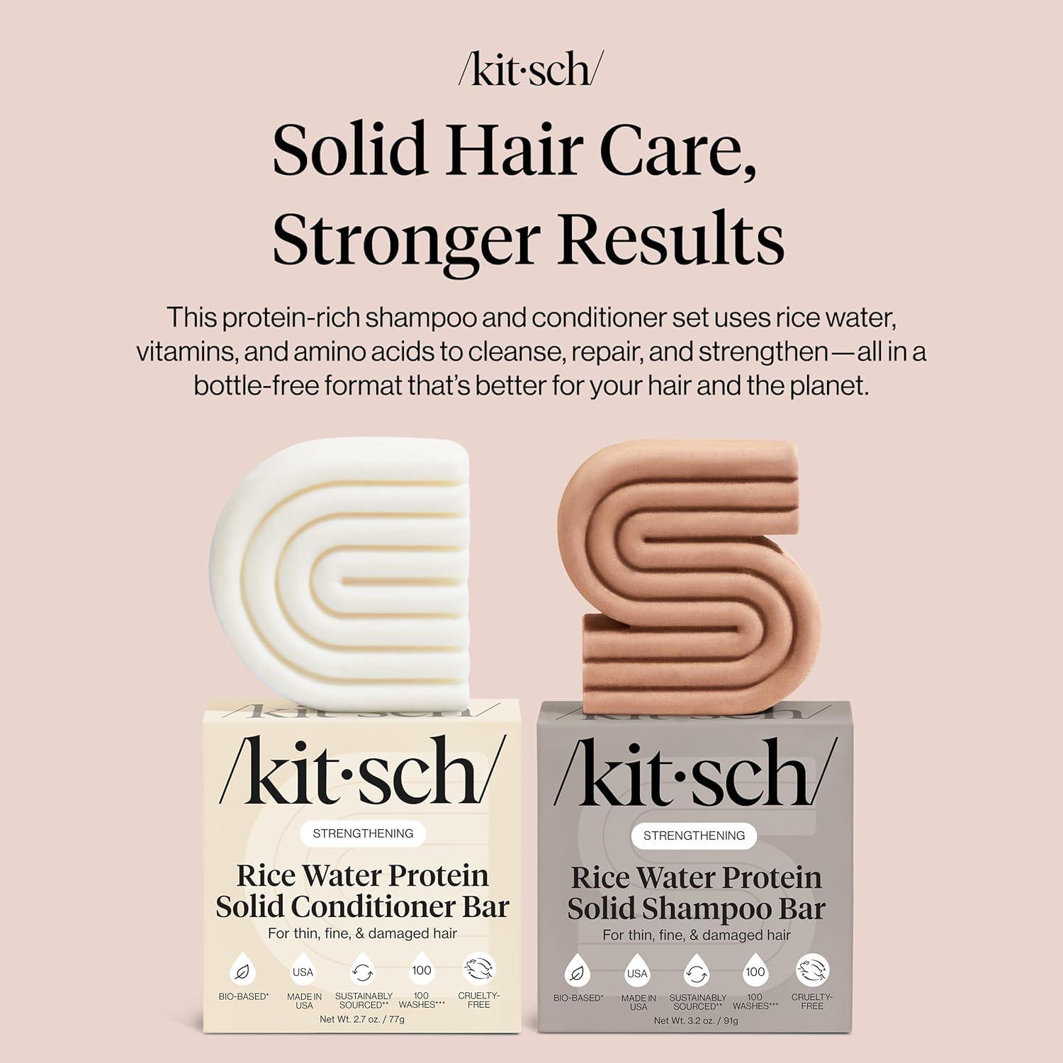 image:imageKitsch Rice Water Shampoo amp Conditioner Set Solid Shampoo amp Conditioner Bar with Protein for Hair Growth Strengthening Hair amp Damage Repair Paraben Sulfate amp Silicone Free 2 Pack