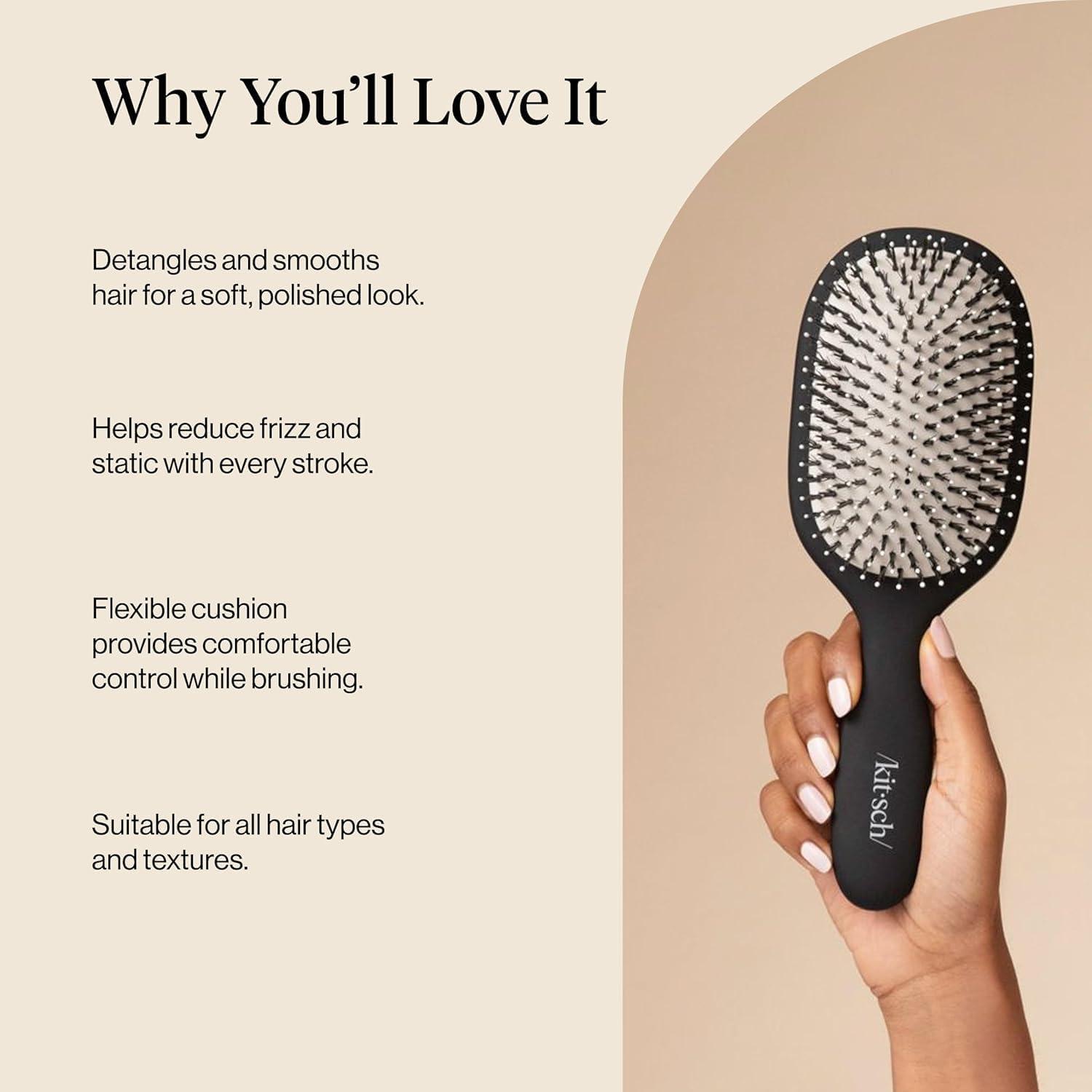 image:imageKitsch Smooth amp Polish Brush Dual Bristle Detangler Brush Shine amp Frizz Control Vegan Boar amp Nylon Hair Brush with Cushioned Pad for Scalp Massage Hair Care Tool for All Hair Types BlackBlack