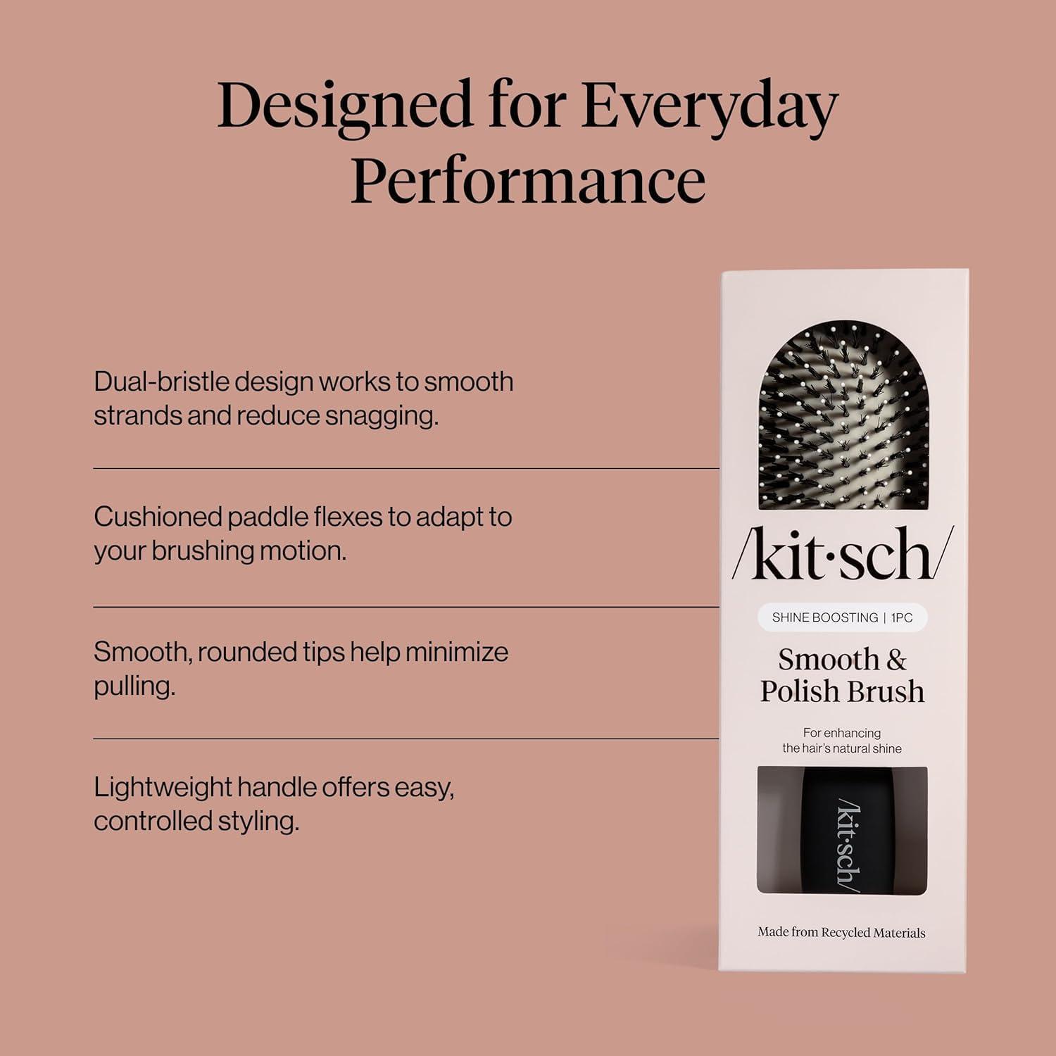 image:imageKitsch Smooth amp Polish Brush Dual Bristle Detangler Brush Shine amp Frizz Control Vegan Boar amp Nylon Hair Brush with Cushioned Pad for Scalp Massage Hair Care Tool for All Hair Types BlackBlack