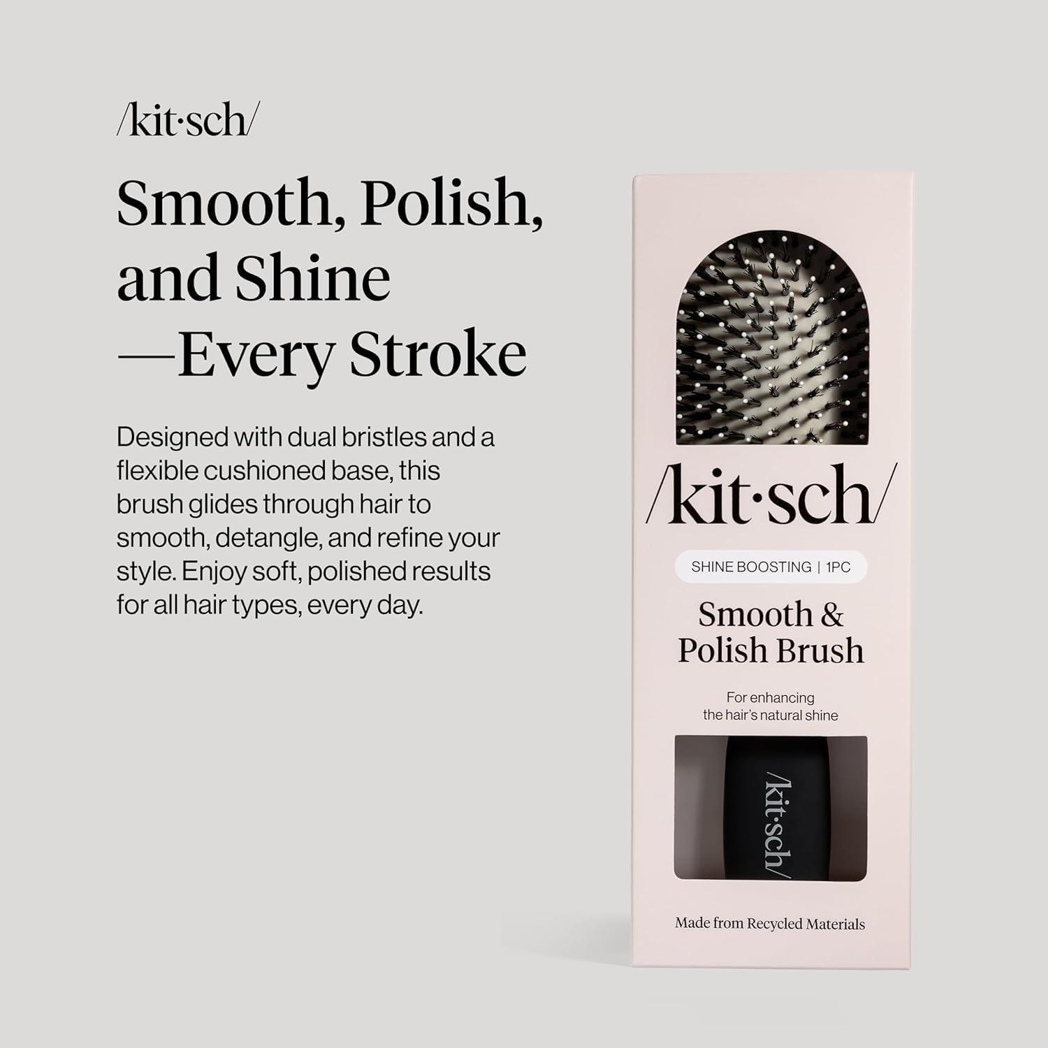 image:imageKitsch Smooth amp Polish Brush Dual Bristle Detangler Brush Shine amp Frizz Control Vegan Boar amp Nylon Hair Brush with Cushioned Pad for Scalp Massage Hair Care Tool for All Hair Types BlackBlack