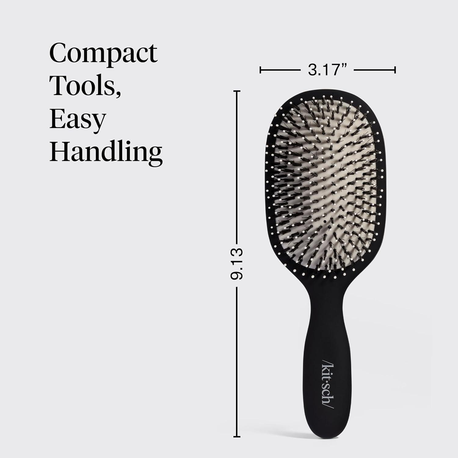 image:imageKitsch Smooth amp Polish Brush Dual Bristle Detangler Brush Shine amp Frizz Control Vegan Boar amp Nylon Hair Brush with Cushioned Pad for Scalp Massage Hair Care Tool for All Hair Types BlackBlack
