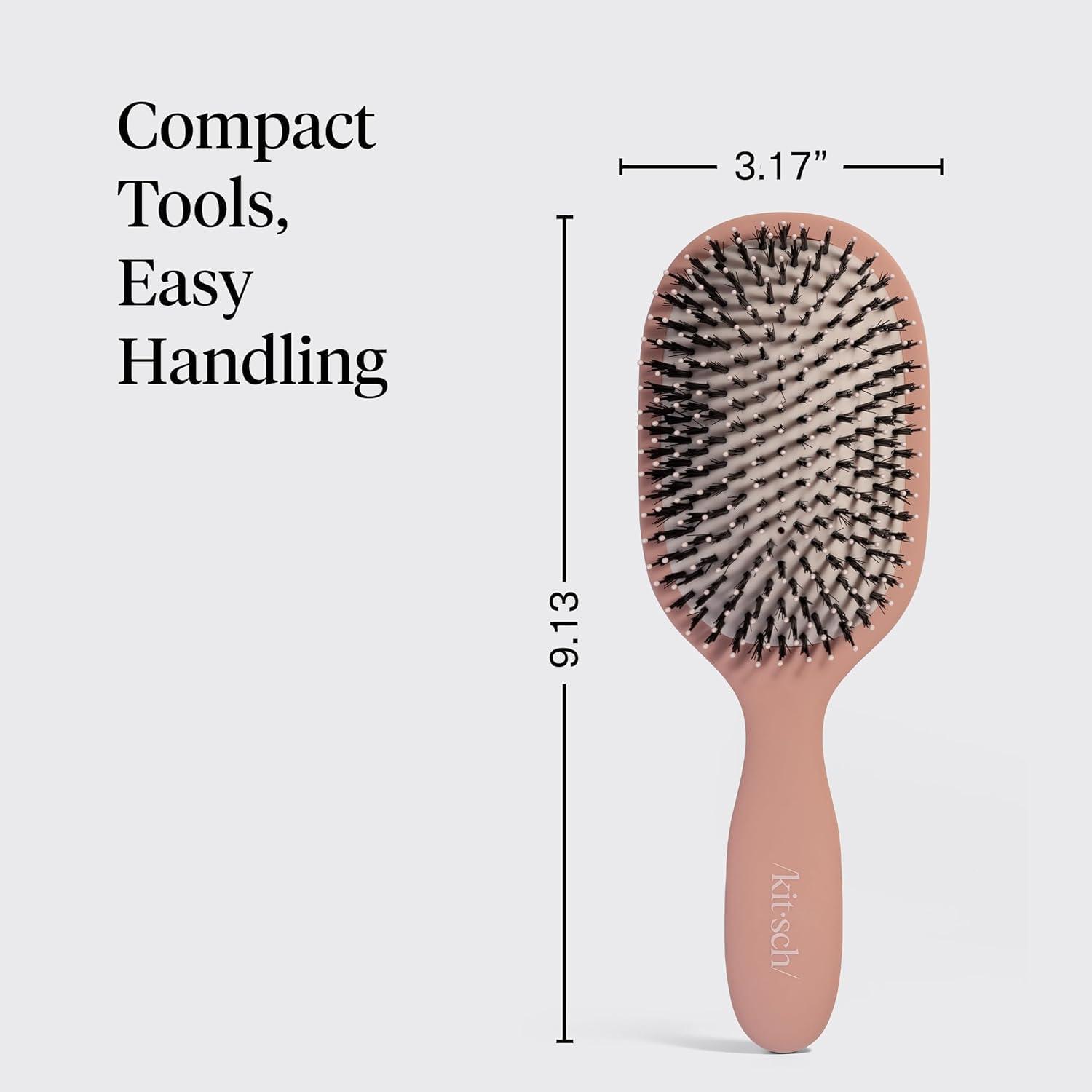 image:imageKitsch Smooth amp Polish Brush Dual Bristle Detangler Brush Shine amp Frizz Control Vegan Boar amp Nylon Hair Brush with Cushioned Pad for Scalp Massage Hair Care Tool for All Hair Types BlackTerracotta
