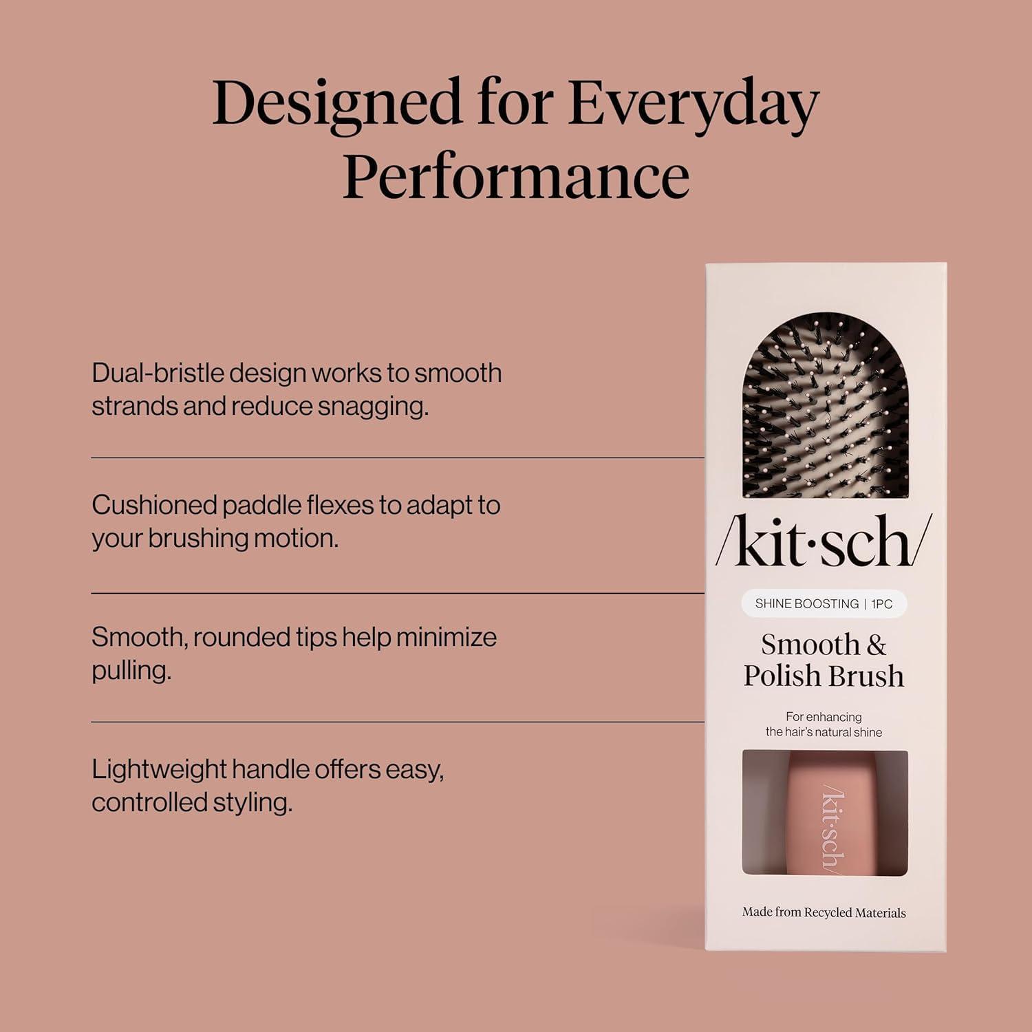 image:imageKitsch Smooth amp Polish Brush Dual Bristle Detangler Brush Shine amp Frizz Control Vegan Boar amp Nylon Hair Brush with Cushioned Pad for Scalp Massage Hair Care Tool for All Hair Types BlackTerracotta