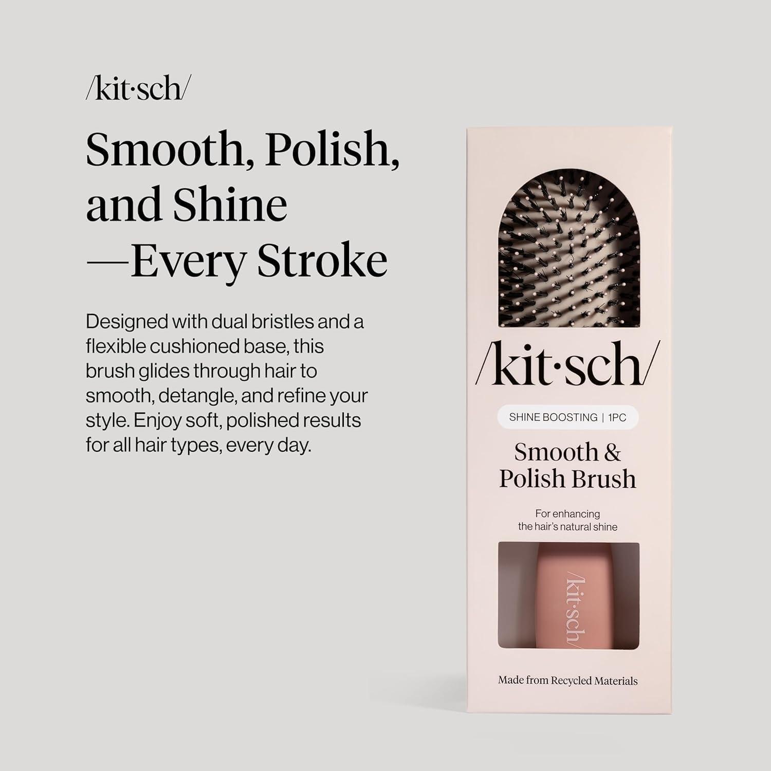 image:imageKitsch Smooth amp Polish Brush Dual Bristle Detangler Brush Shine amp Frizz Control Vegan Boar amp Nylon Hair Brush with Cushioned Pad for Scalp Massage Hair Care Tool for All Hair Types BlackTerracotta