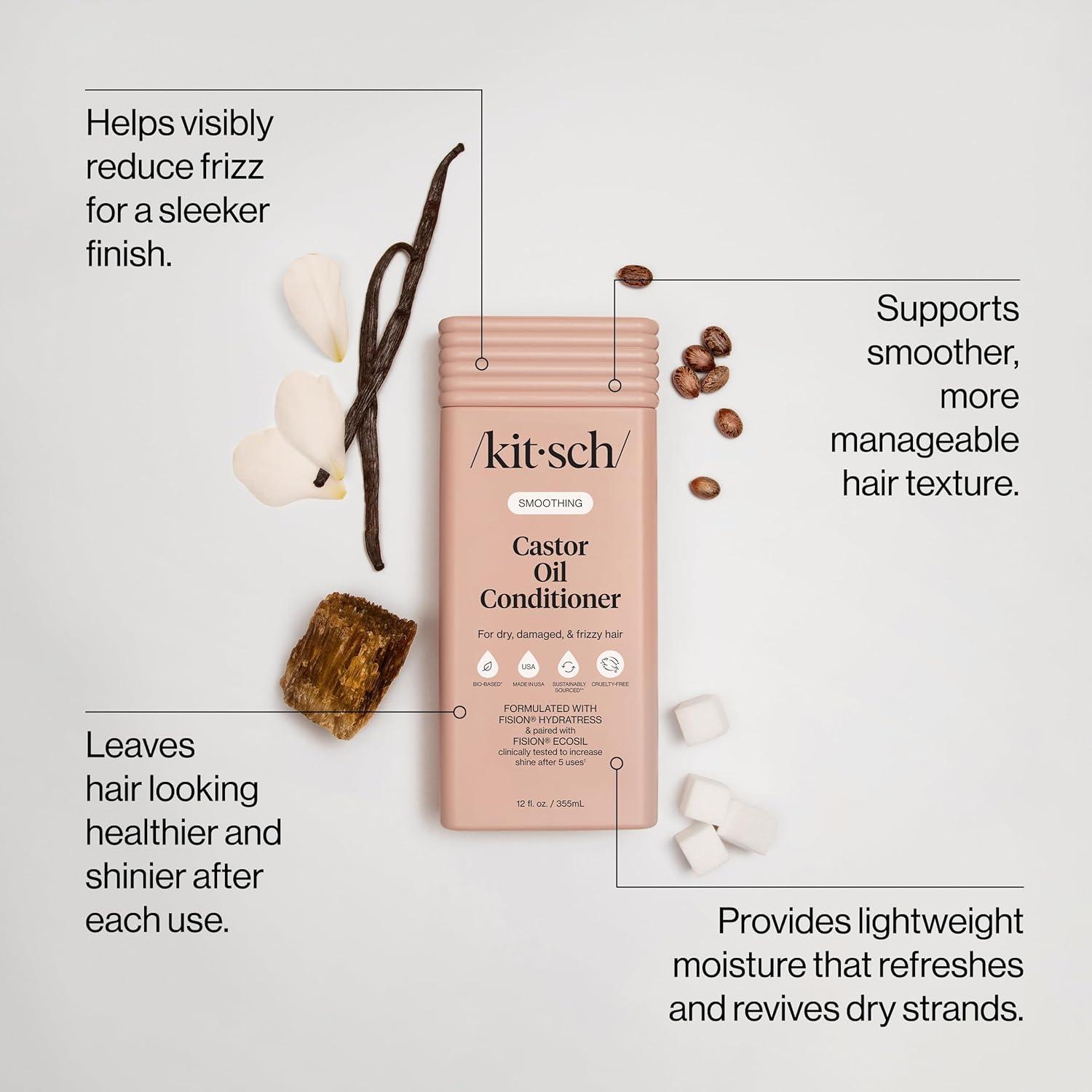image:imageKitsch Smoothing Castor Oil Liquid Conditioner for Women and Men Nourishing Hair Conditioner for Dry Damaged amp Frizzy Hair Clean ColorSafe Hair Care BioBased Formula Made in USA 123 oz