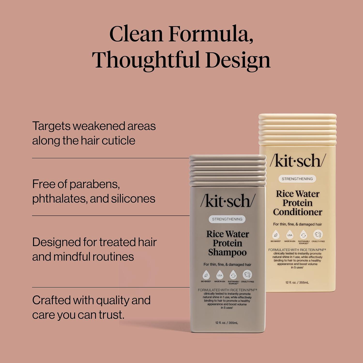 image:imageKitsch Strengthening Rice Water Protein Shampoo amp Conditioner Set Hair Growth amp Volumizing Hair Care for Thin Fine amp Damaged Hair Paraben Phthalates amp Silicone Free Made in USA 123 oz