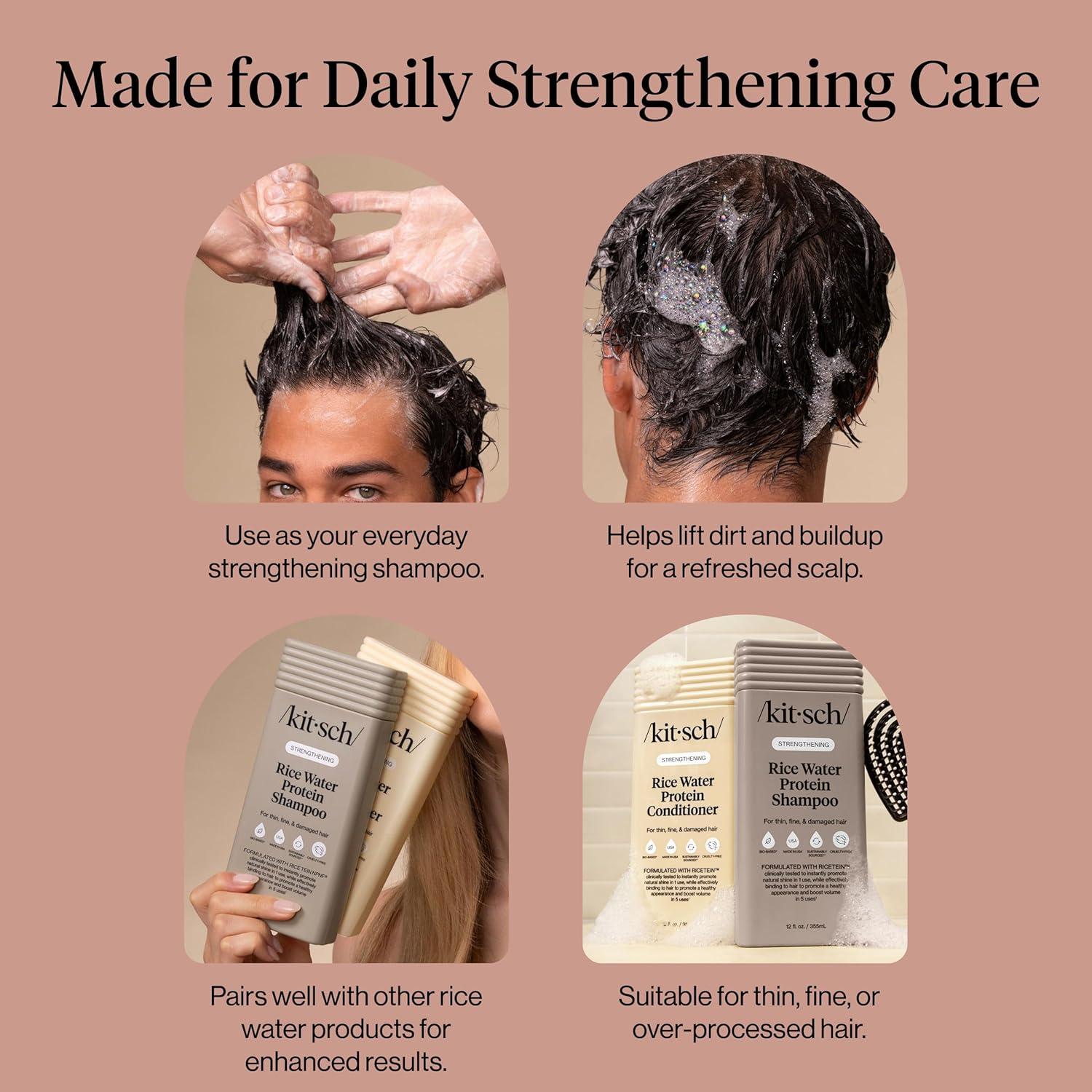 image:imageKitsch Strengthening Rice Water Protein Shampoo amp Conditioner Set Hair Growth amp Volumizing Hair Care for Thin Fine amp Damaged Hair Paraben Phthalates amp Silicone Free Made in USA 123 oz