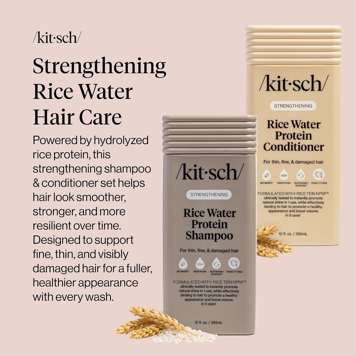 image:imageKitsch Strengthening Rice Water Protein Shampoo amp Conditioner Set Hair Growth amp Volumizing Hair Care for Thin Fine amp Damaged Hair Paraben Phthalates amp Silicone Free Made in USA 123 oz
