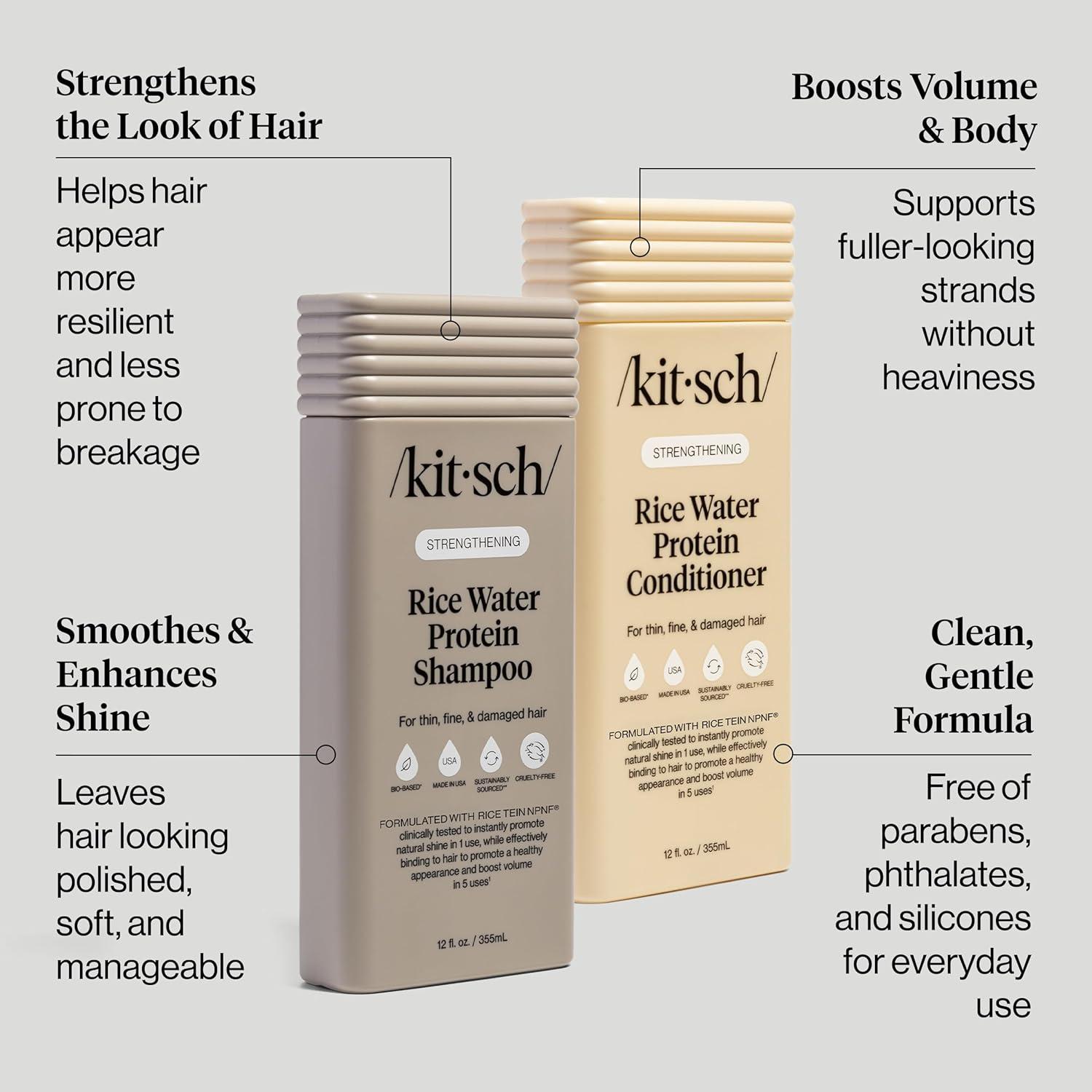image:imageKitsch Strengthening Rice Water Protein Shampoo amp Conditioner Set Hair Growth amp Volumizing Hair Care for Thin Fine amp Damaged Hair Paraben Phthalates amp Silicone Free Made in USA 123 oz