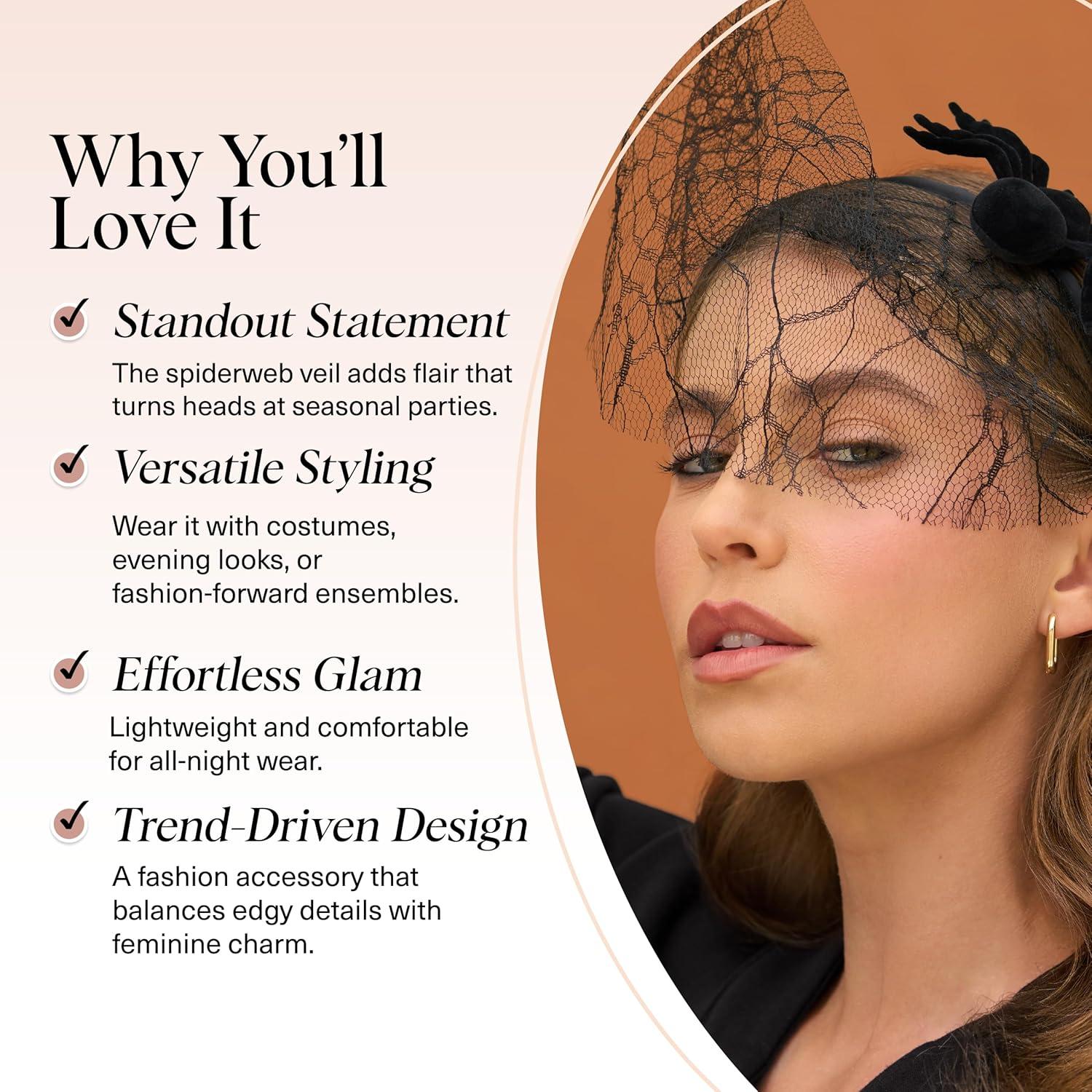 image:imageKitsch Veil Headband Black Headband with Statement Spiderweb Veil Fashion Hair Accessories for Women Halloween Costume Parties Witchy Nights amp SpookyChic Outfits Ideal Gifts for WomenSpiderweb