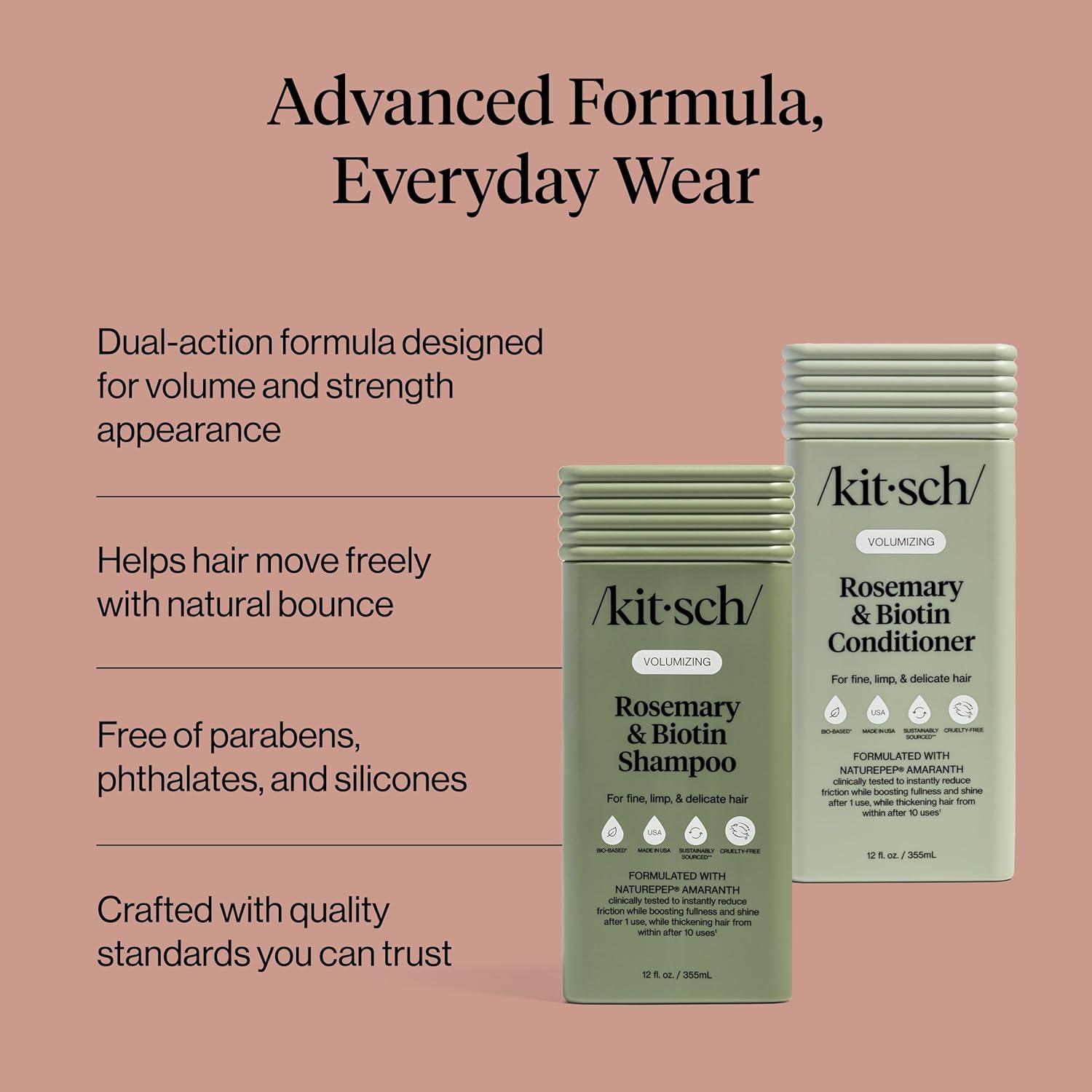 image:imageKitsch Volumizing Rosemary amp Biotin Liquid Shampoo and Conditioner Set for Hair Growth Shampoo for Men and Women Boosts Fullness amp Shine After 1 Use Clean BioBased Hair Care 123 oz