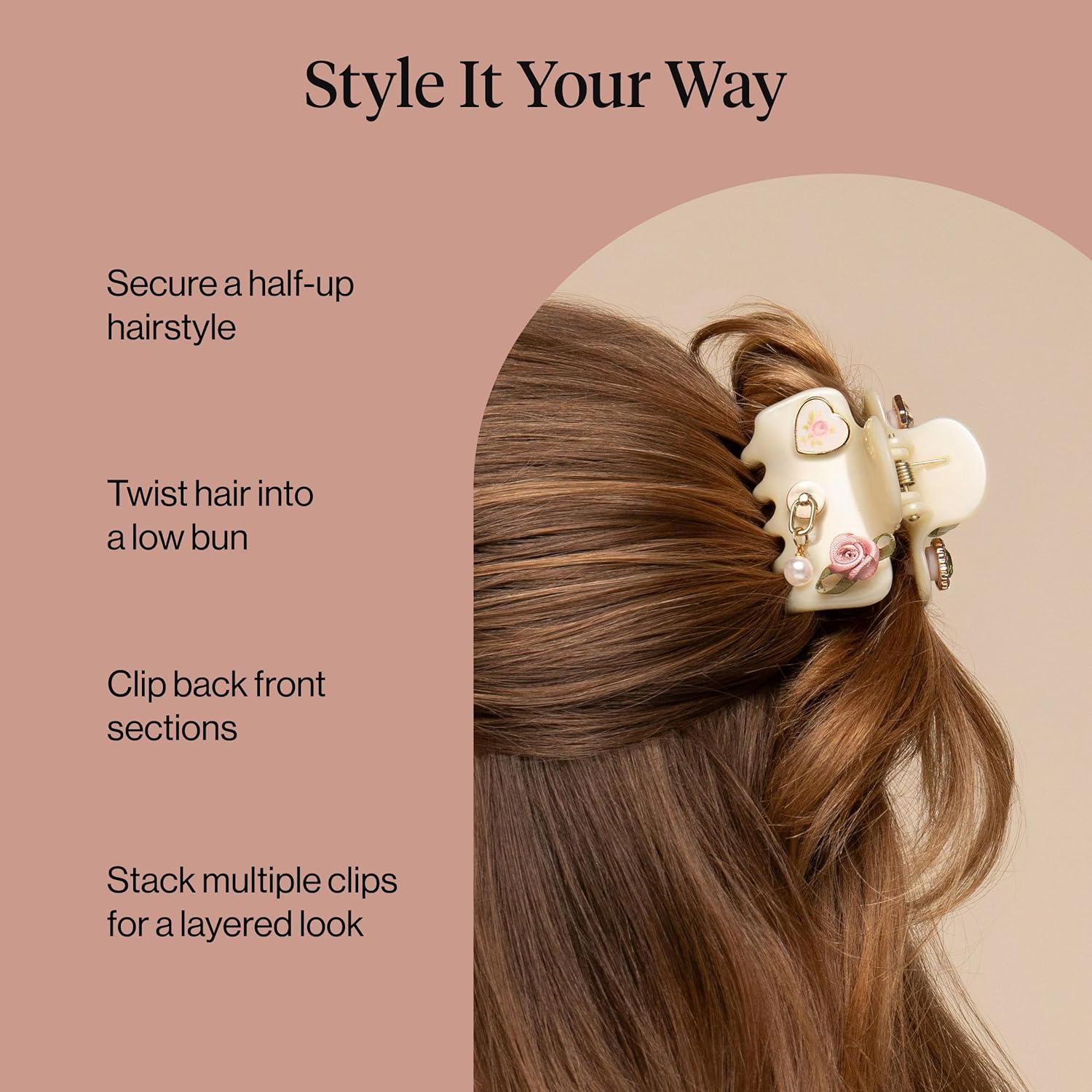 image:imageKitsch x Hello Kitty Medium Hair Clips for Women Strong Hold Claw Clips for Thick or Thin Hair Recycled Plastic NonSlip Durable Ideal Gifts For Women White with Red BowsPearlized Cream