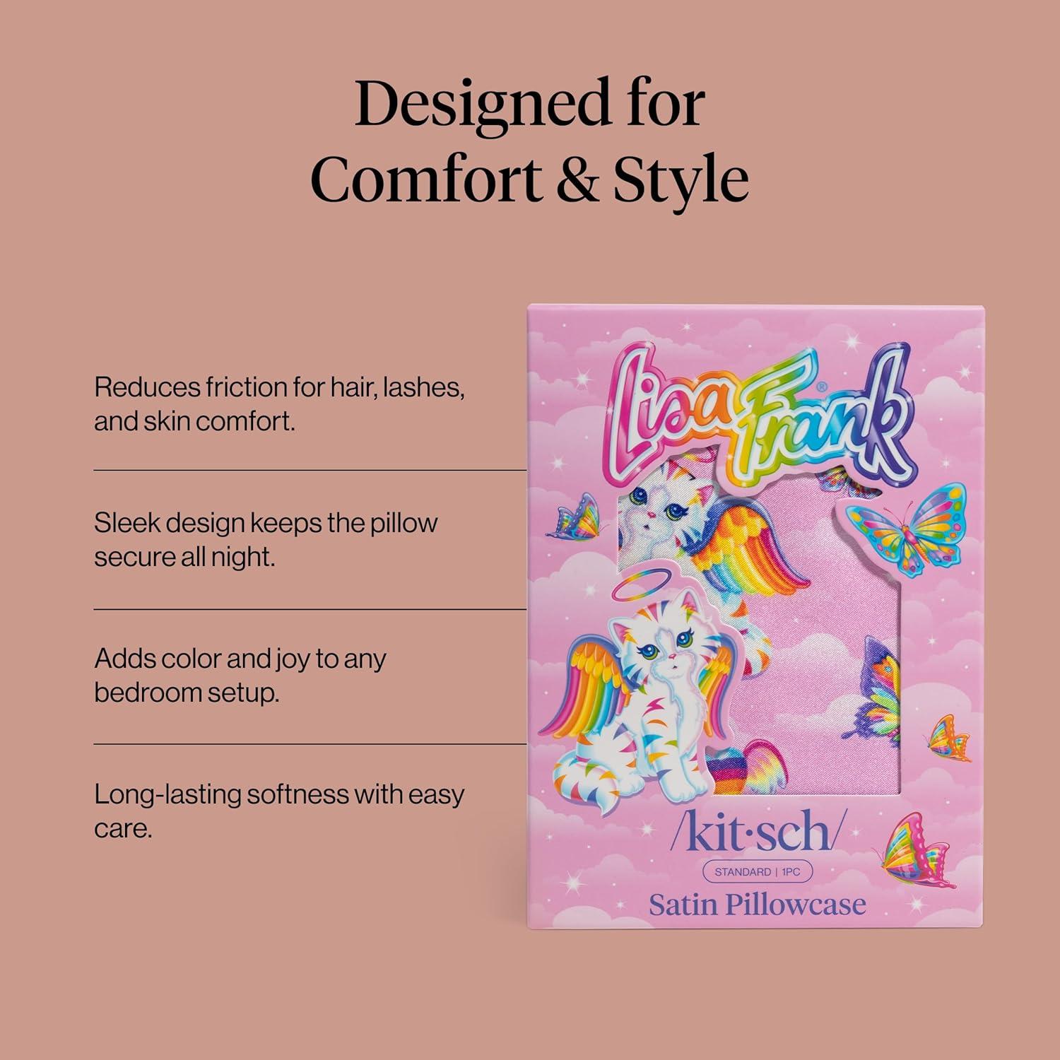 image:imageLisa Frank x Kitsch Satin Pillowcase with Zipper for Hair amp Skin Softer Than Silk Pillow Cases Smooth Cooling Satin Pillow Case WrinkleFree King Size Satin Pillow Case 19x36 Rainbow LeopardAngel Kitty