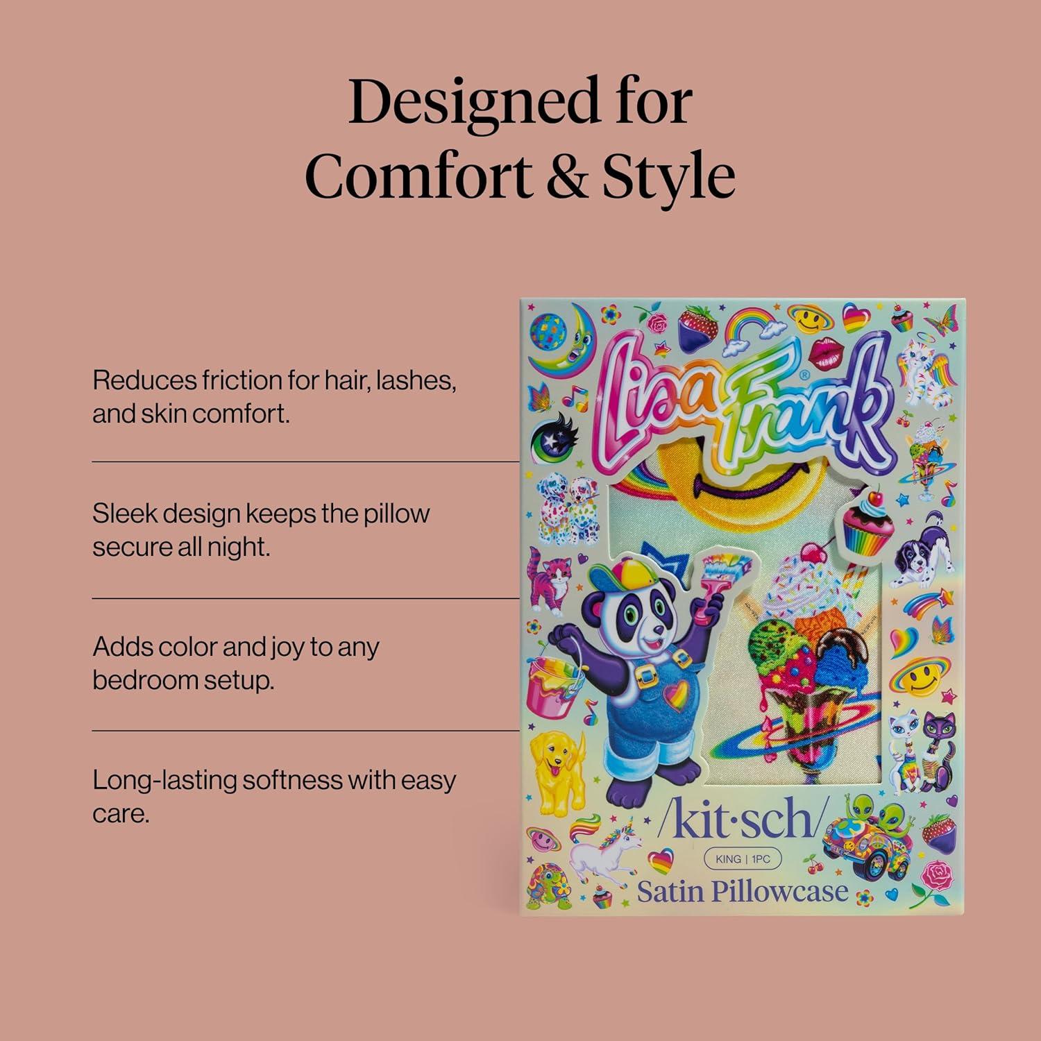 image:imageLisa Frank x Kitsch Satin Pillowcase with Zipper for Hair amp Skin Softer Than Silk Pillow Cases Smooth Cooling Satin Pillow Case WrinkleFree King Size Satin Pillow Case 19x36 Rainbow LeopardLisa Frank