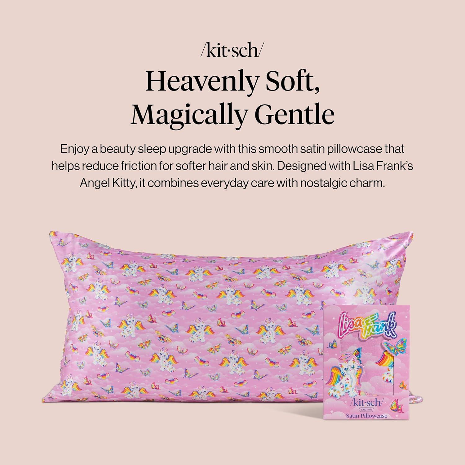 image:imageLisa Frank x Kitsch Satin Pillowcase with Zipper for Hair amp Skin Softer Than Silk Pillow Cases Smooth Cooling Satin Pillow Case WrinkleFree King Size Satin Pillow Case 19x36 Rainbow LeopardAngel Kitty