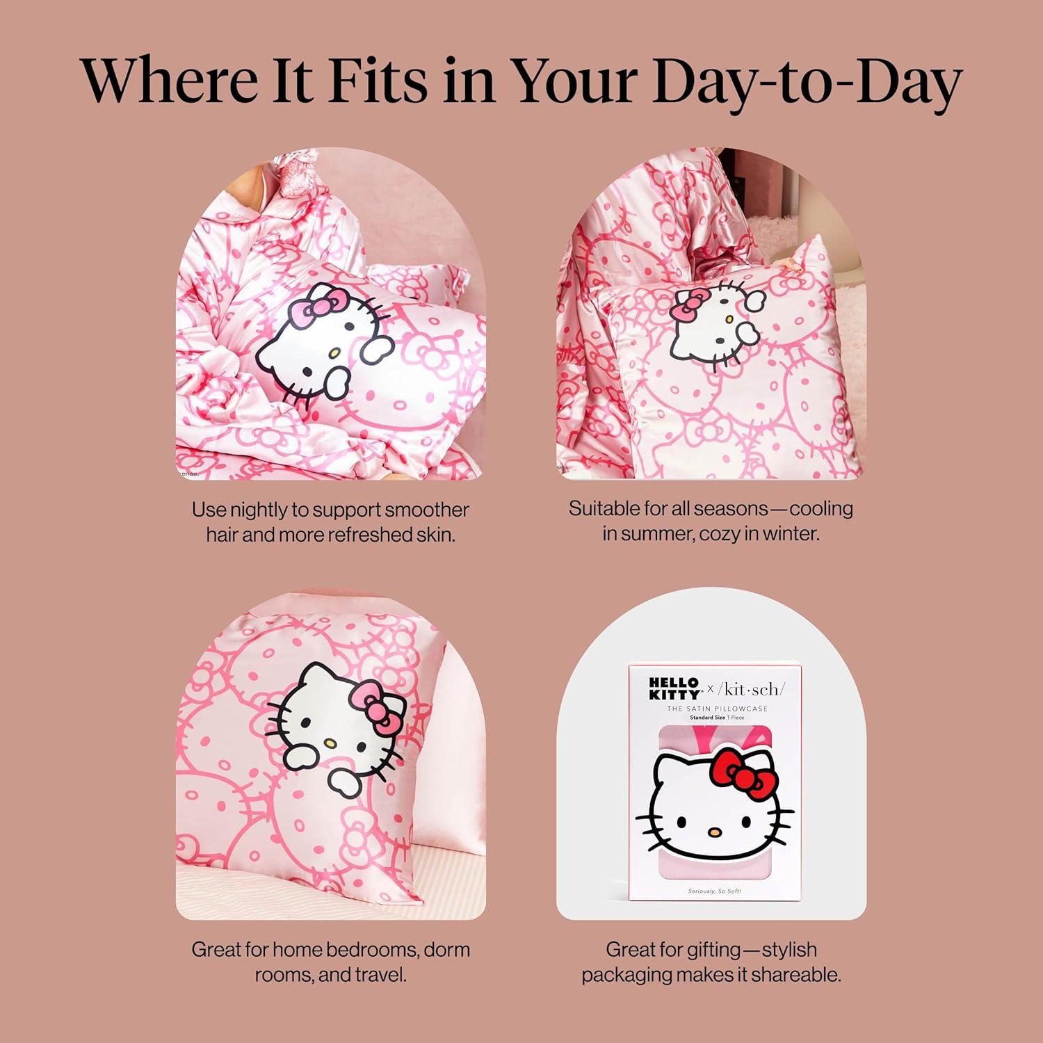 image:imageLisa Frank x Kitsch Satin Pillowcase with Zipper for Hair amp Skin Softer Than Silk Pillow Cases Smooth Cooling Satin Pillow Case WrinkleFree King Size Satin Pillow Case 19x36 Rainbow LeopardHello Kitty Pink Kitty Faces
