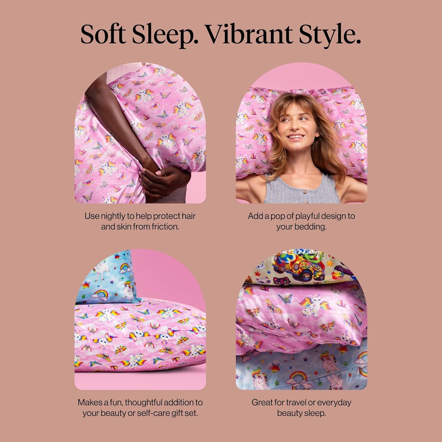 image:imageLisa Frank x Kitsch Satin Pillowcase with Zipper for Hair amp Skin Softer Than Silk Pillow Cases Smooth Cooling Satin Pillow Case WrinkleFree King Size Satin Pillow Case 19x36 Rainbow LeopardAngel Kitty