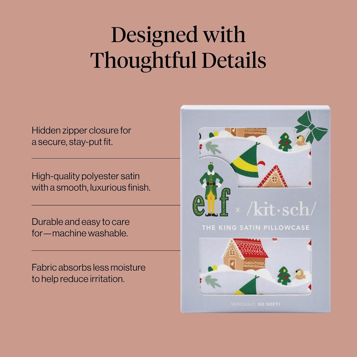 image:imageLisa Frank x Kitsch Satin Pillowcase with Zipper for Hair amp Skin Softer Than Silk Pillow Cases Smooth Cooling Satin Pillow Case WrinkleFree King Size Satin Pillow Case 19x36 Rainbow LeopardElf Periwinkle Christmas