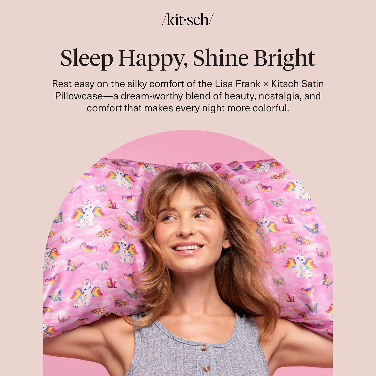 image:imageLisa Frank x Kitsch Satin Pillowcase with Zipper for Hair amp Skin Softer Than Silk Pillow Cases Smooth Cooling Satin Pillow Case WrinkleFree King Size Satin Pillow Case 19x36 Rainbow LeopardAngel Kitty