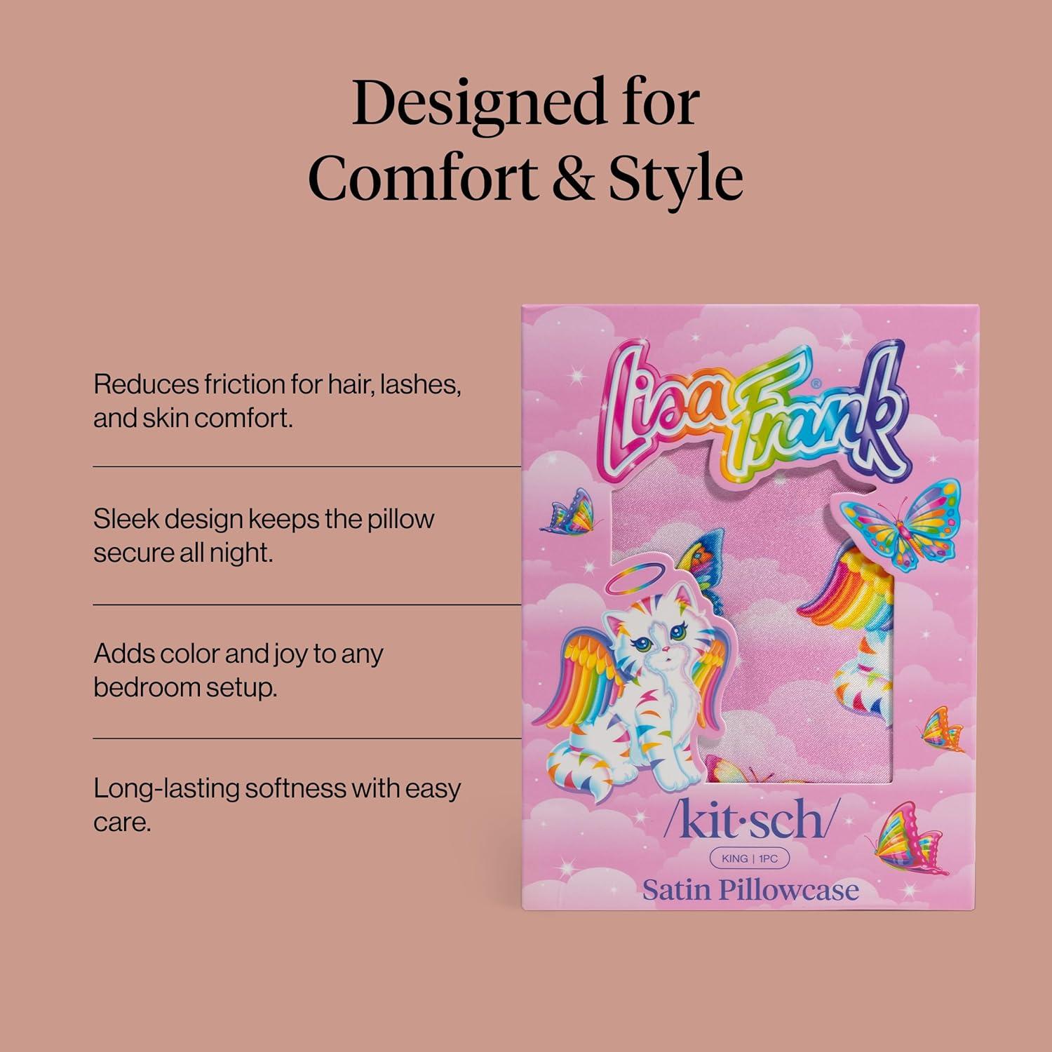 image:imageLisa Frank x Kitsch Satin Pillowcase with Zipper for Hair amp Skin Softer Than Silk Pillow Cases Smooth Cooling Satin Pillow Case WrinkleFree King Size Satin Pillow Case 19x36 Rainbow LeopardAngel Kitty