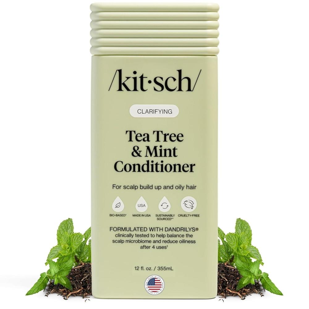 image:imageKitsch Clarifying Tea Tree Liquid Conditioner for Women amp Men Lightweight Hydration Hair Conditioner with Peppermint amp Tea Tree Oil for Oily Hair amp Scalp Buildup Made in USA Hair Care 123 oz