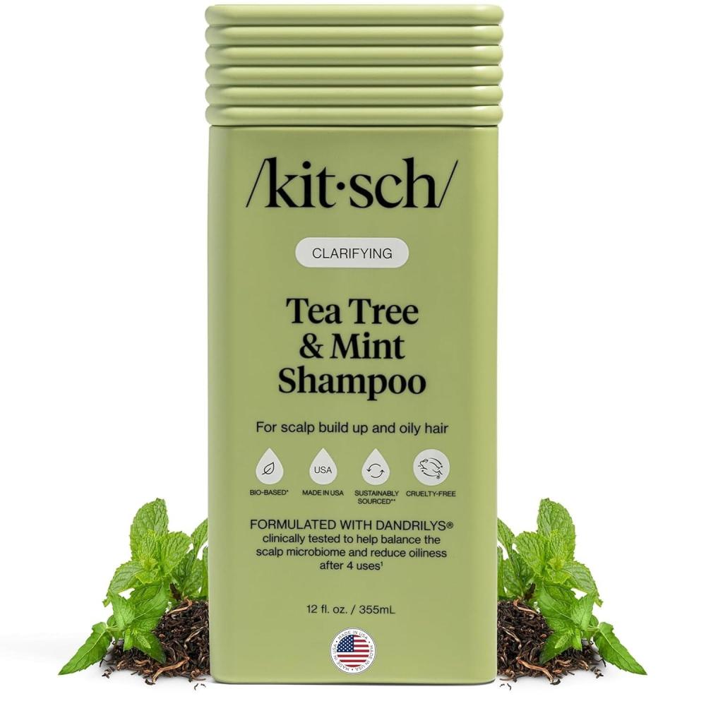 image:imageKitsch Clarifying Tea Tree amp Mint Liquid Shampoo for Men and Women Clarifying Shampoo with Peppermint amp Tea Tree Oil for Oily Hair amp Scalp Buildup Clean ColorSafe Hair Care Made in USA 123 oz