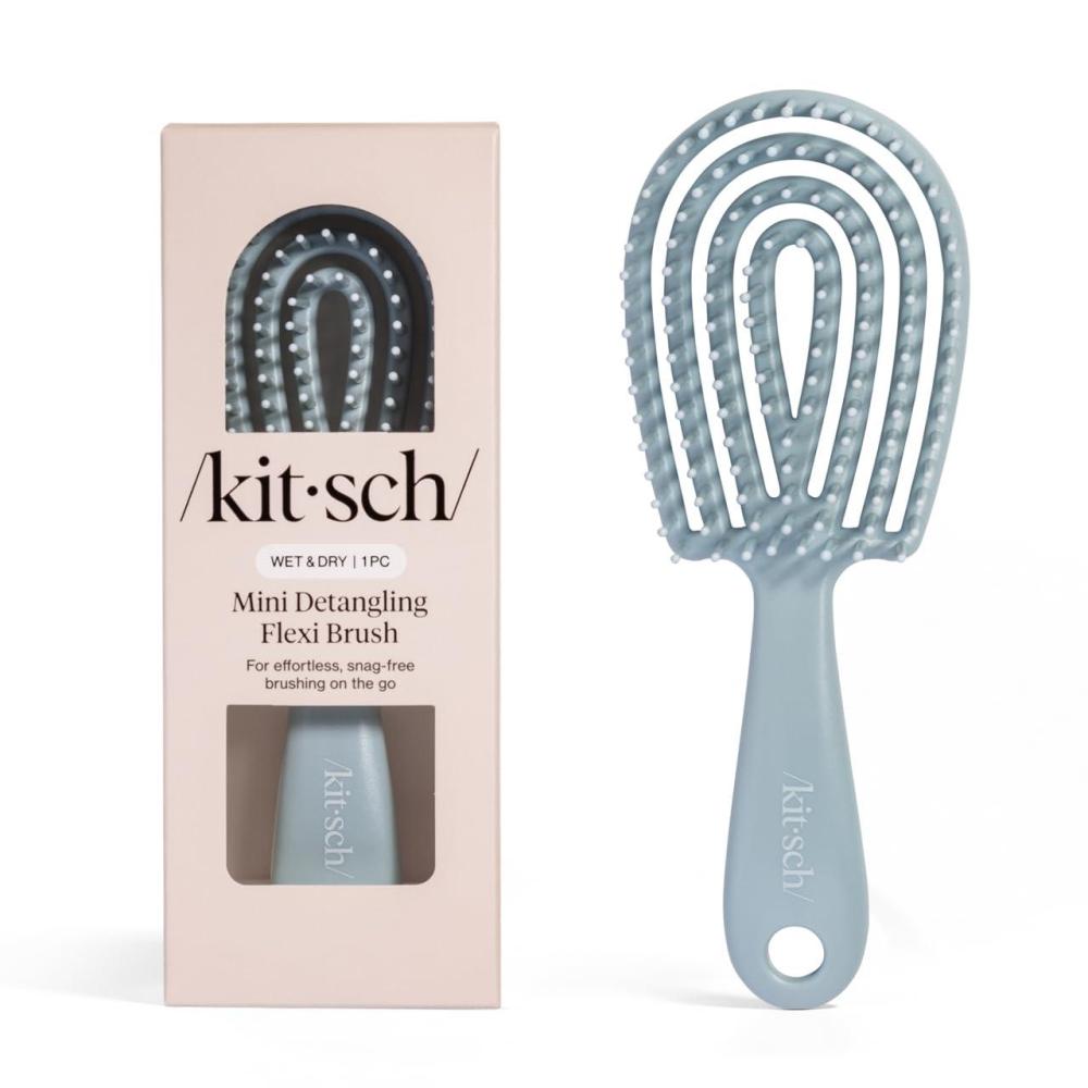 image:imageKitsch Mini Detangling Flexi Hairbrush Flexible Curly Hair Brush for Women Men amp Kids Detangler Brush with Bendable Frame and UltraSmooth Bristles for Wet or Dry Strands Haze Blue